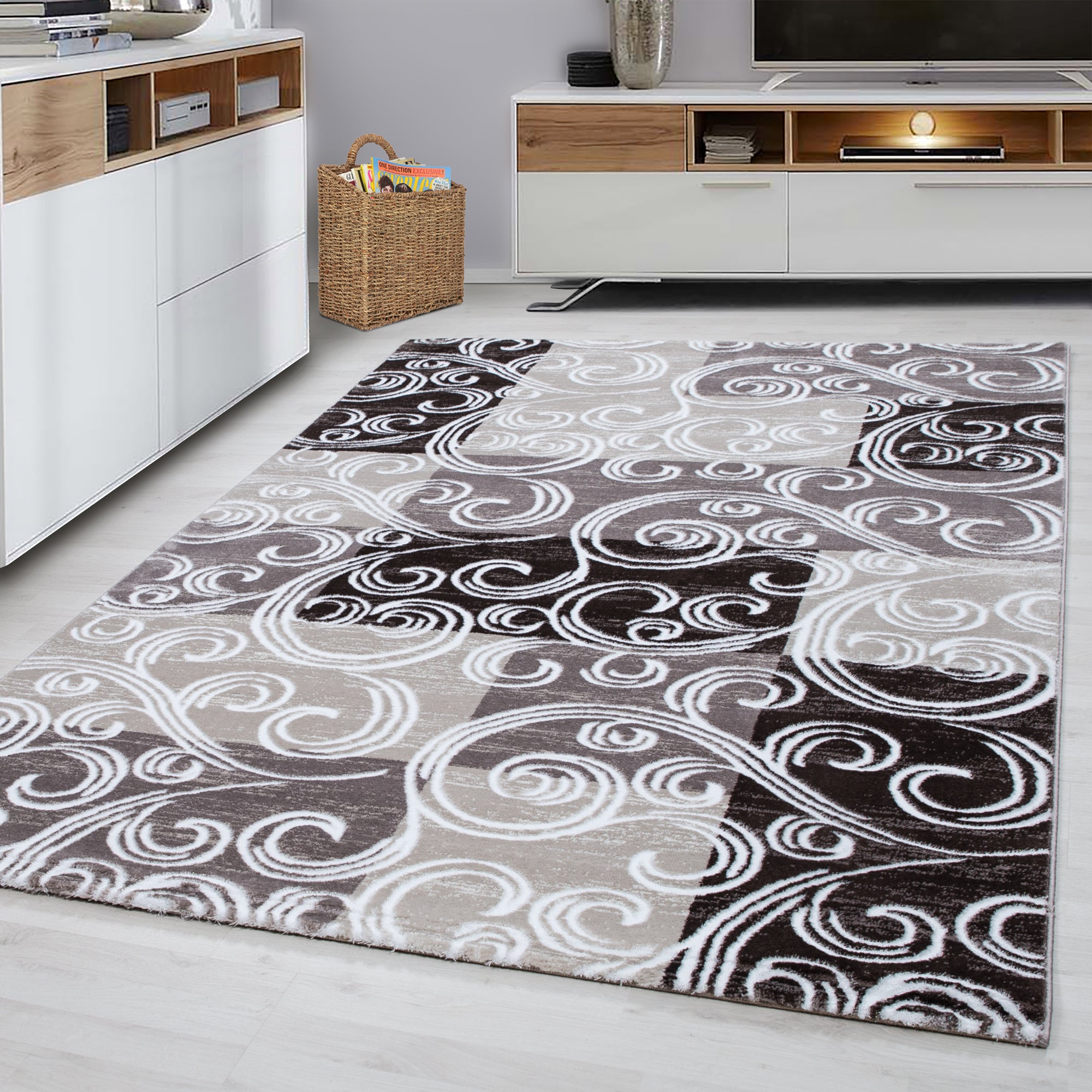 Bruin Tapijt Laagpolig Vloerkleed Omid Curve - Omid Carpets