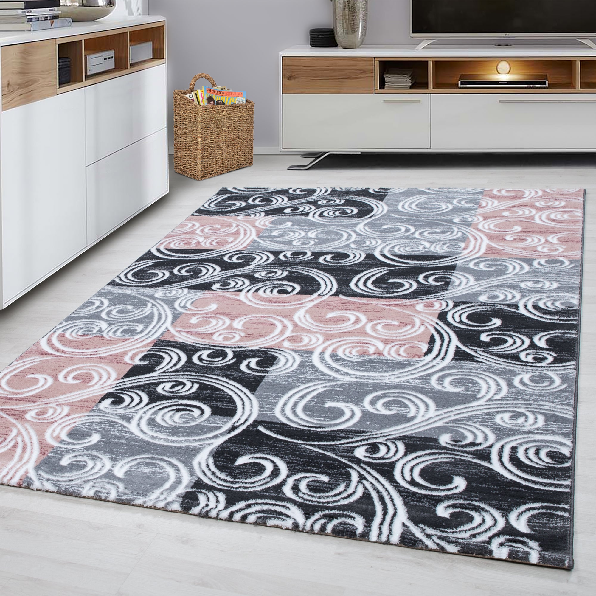 Roos Tapijt Laagpolig Vloerkleed Omid Curve - Omid Carpets