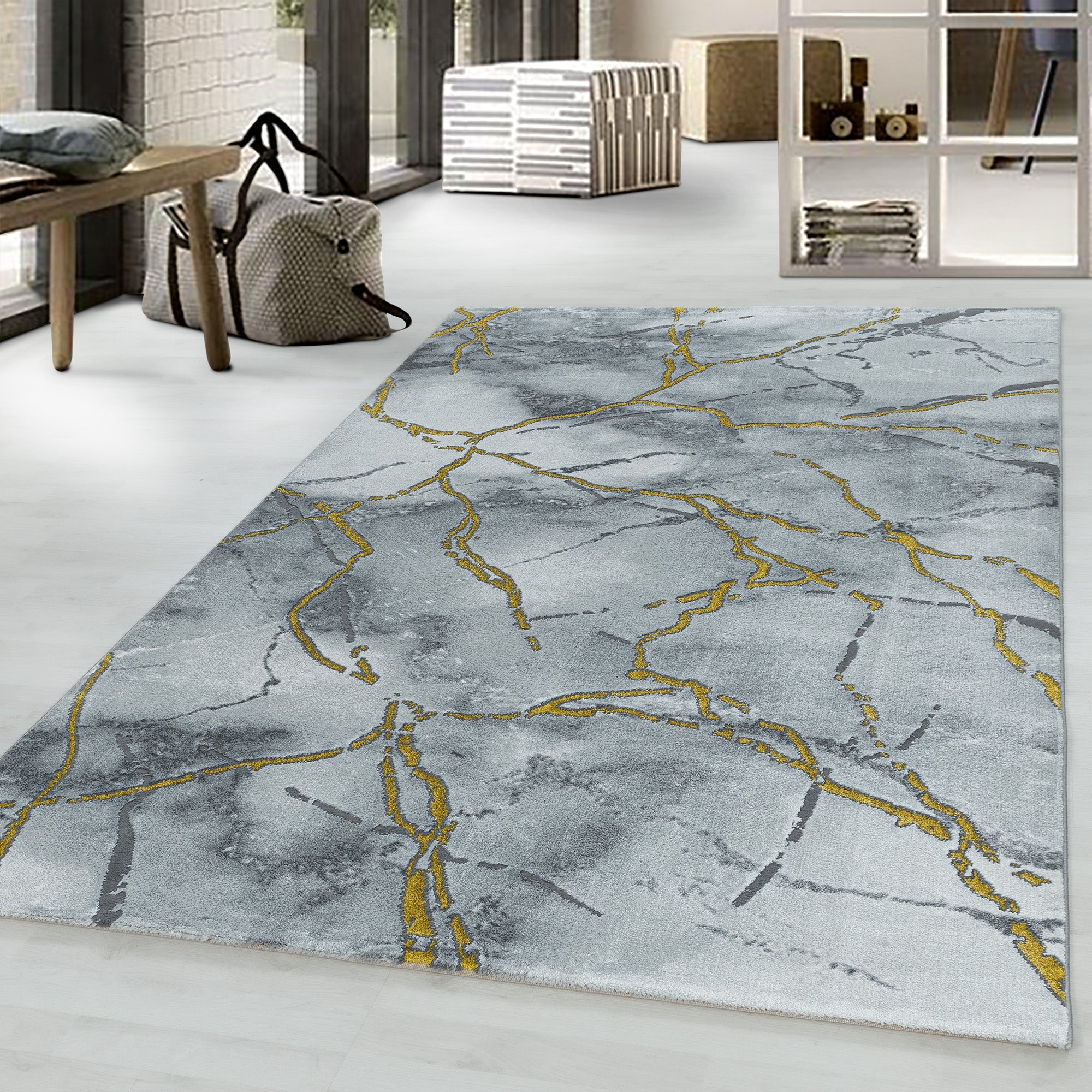 Goud Tapijt Laagpolig Vloerkleed Omid Marble Inspiration