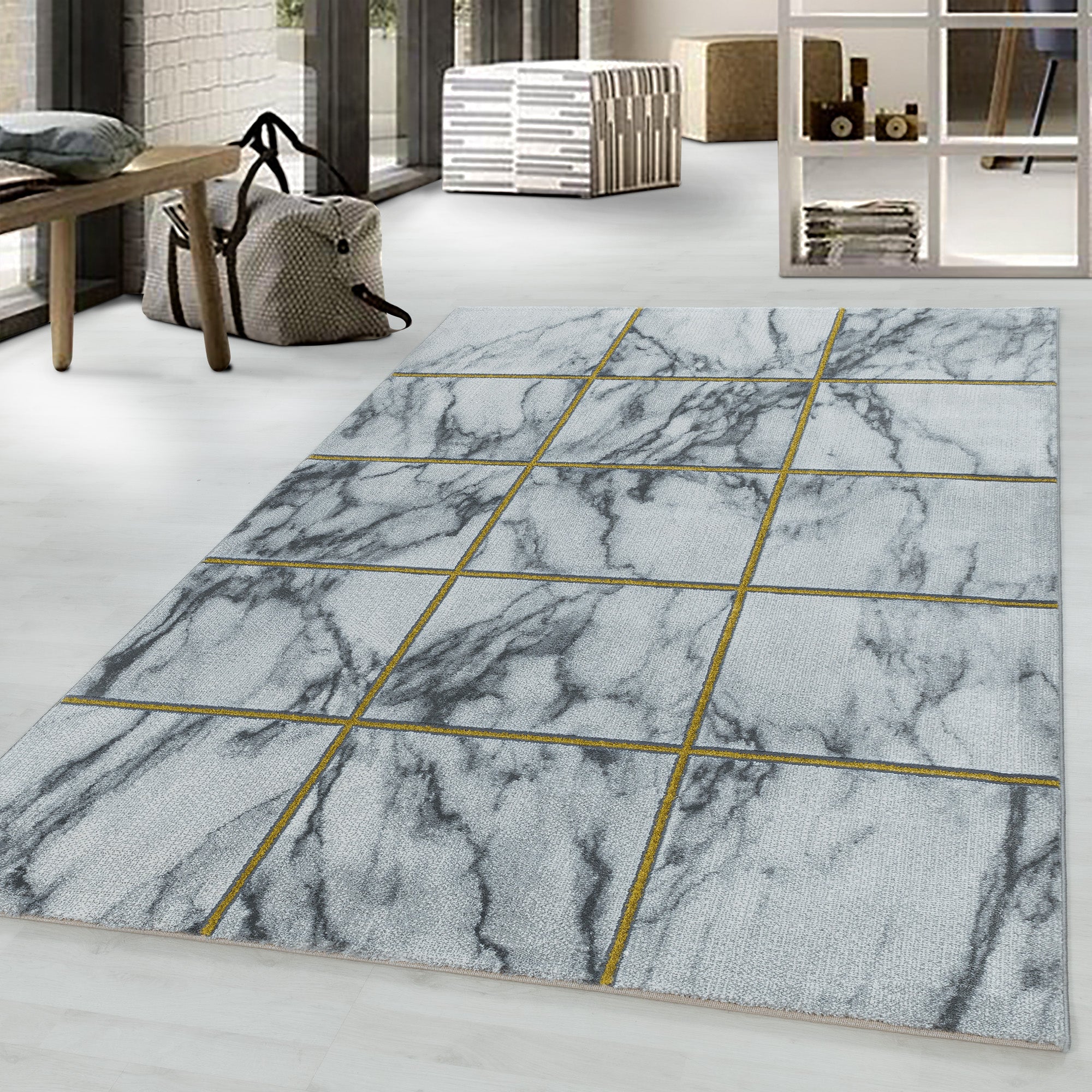 Goud Tapijt Laagpolig Vloerkleed Omid Marble Inspiration