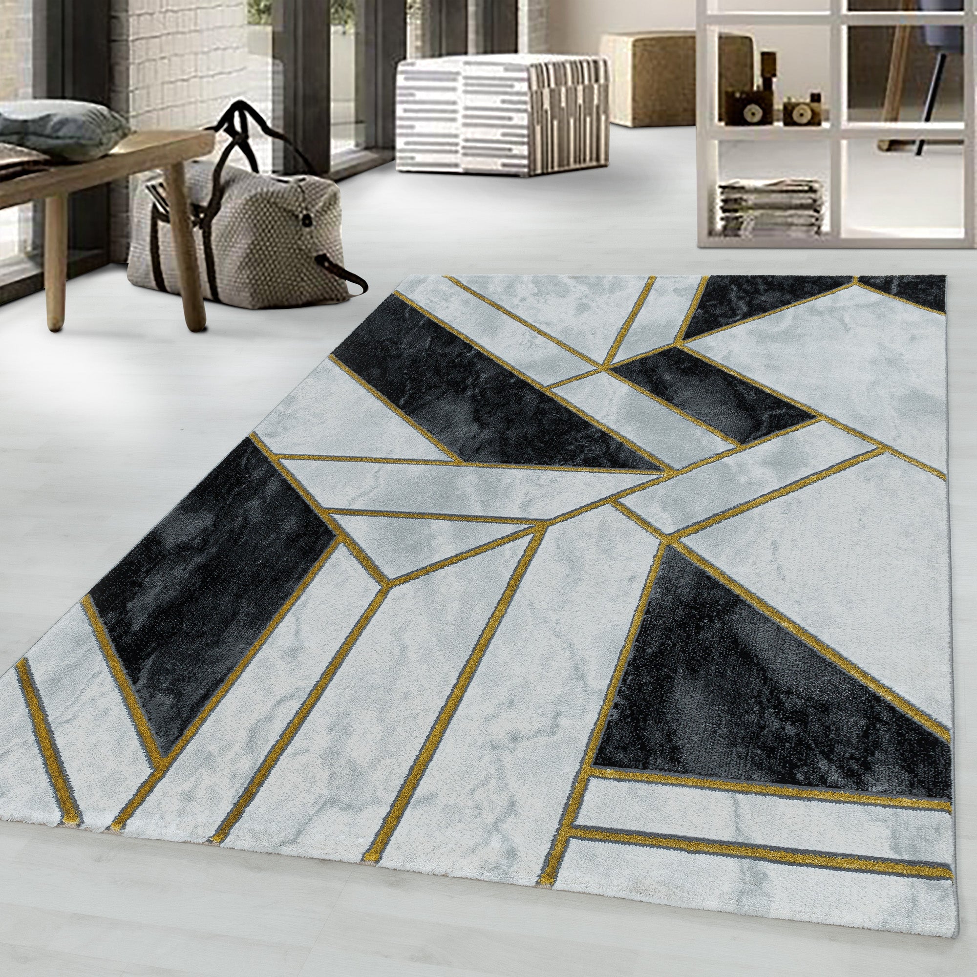 Goud Tapijt Laagpolig Vloerkleed Omid Marble Inspiration