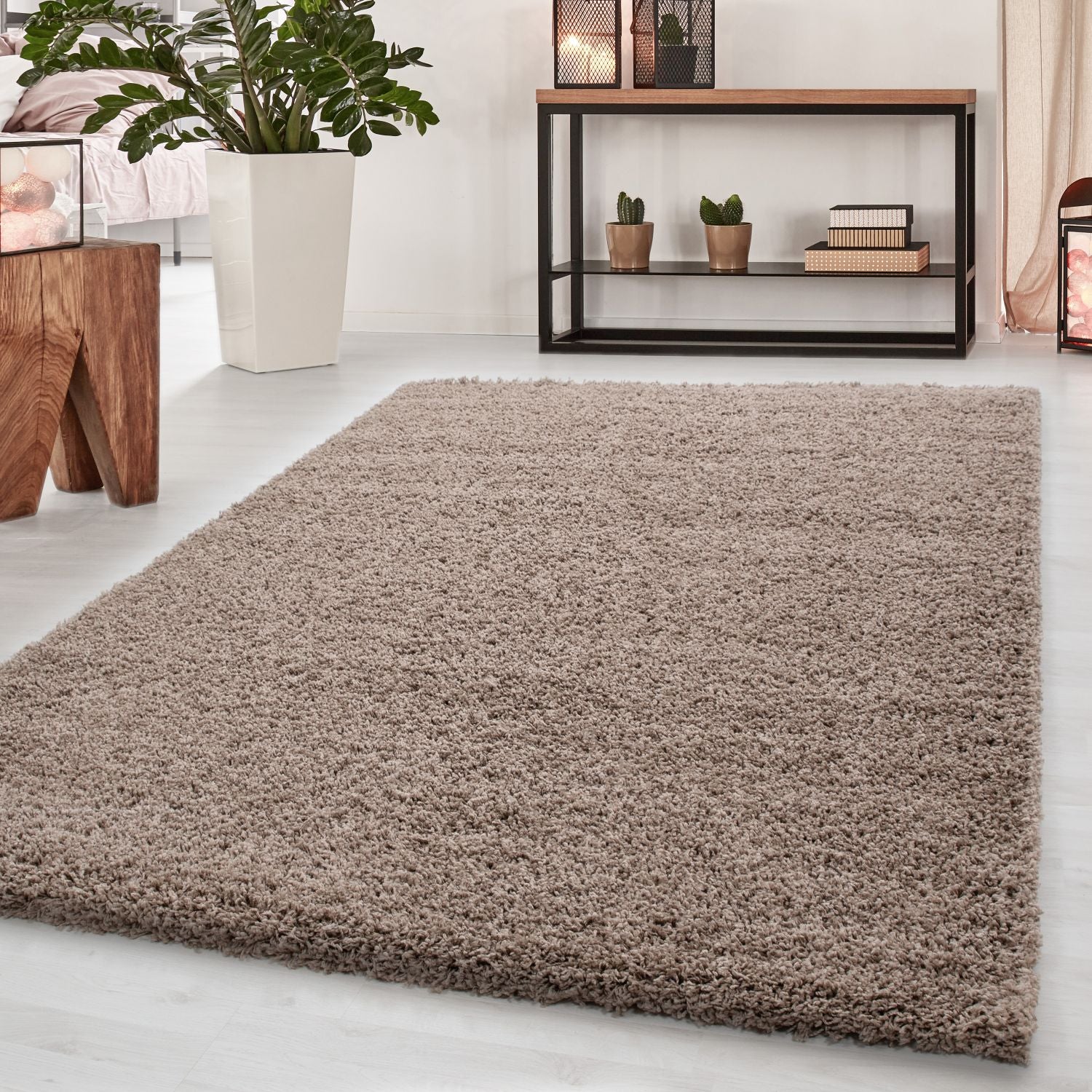 Beige Tapijt Hoogpolig Vloerkleed - Omid Thick Shaggy