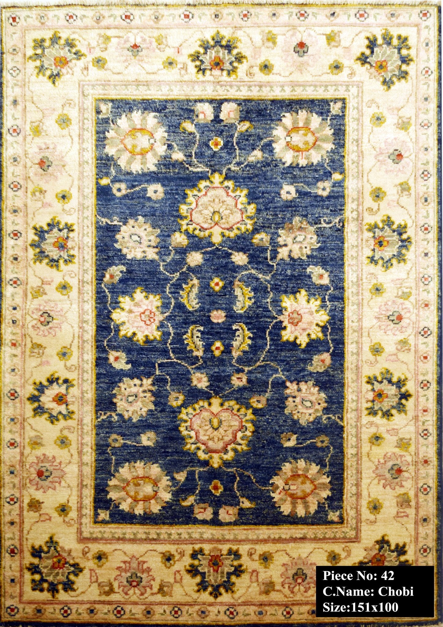 Marine Blauwe Ziegler Tapijt 151x100 - Omid Carpets