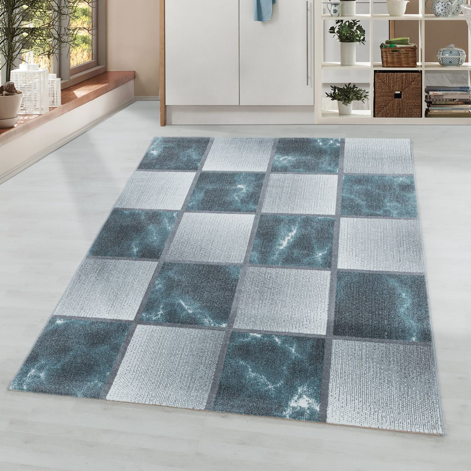 Blauw Tapijt Laagpolig Vloerkleed Omid Squared