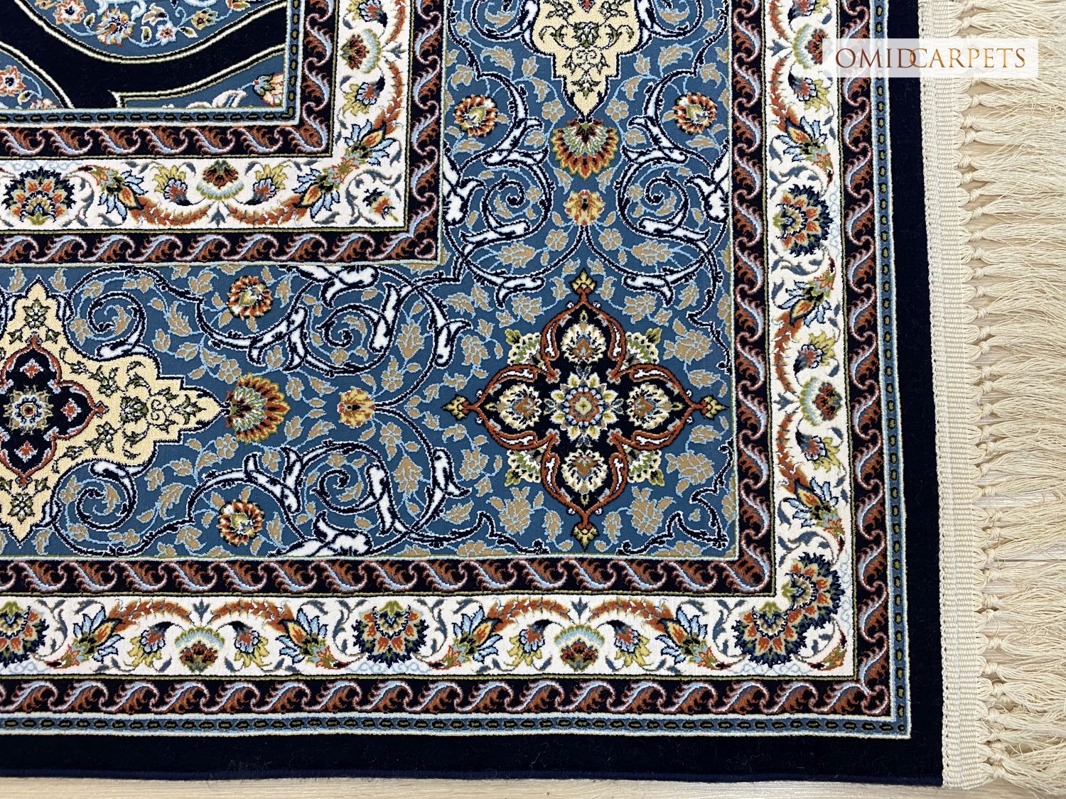 Blauw Tapijt Laagpolig Klassiek Vloerkleed - Omid Premium Classic Hand Look - 3 Miljoen punten/m²