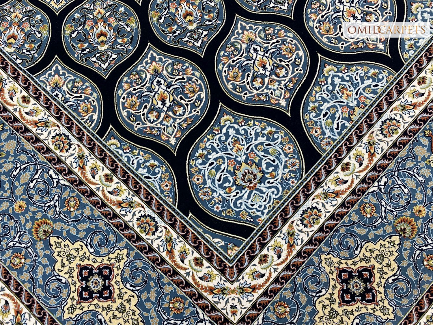 Blauw Tapijt Laagpolig Klassiek Vloerkleed - Omid Premium Classic Hand Look - 3 Miljoen punten/m²