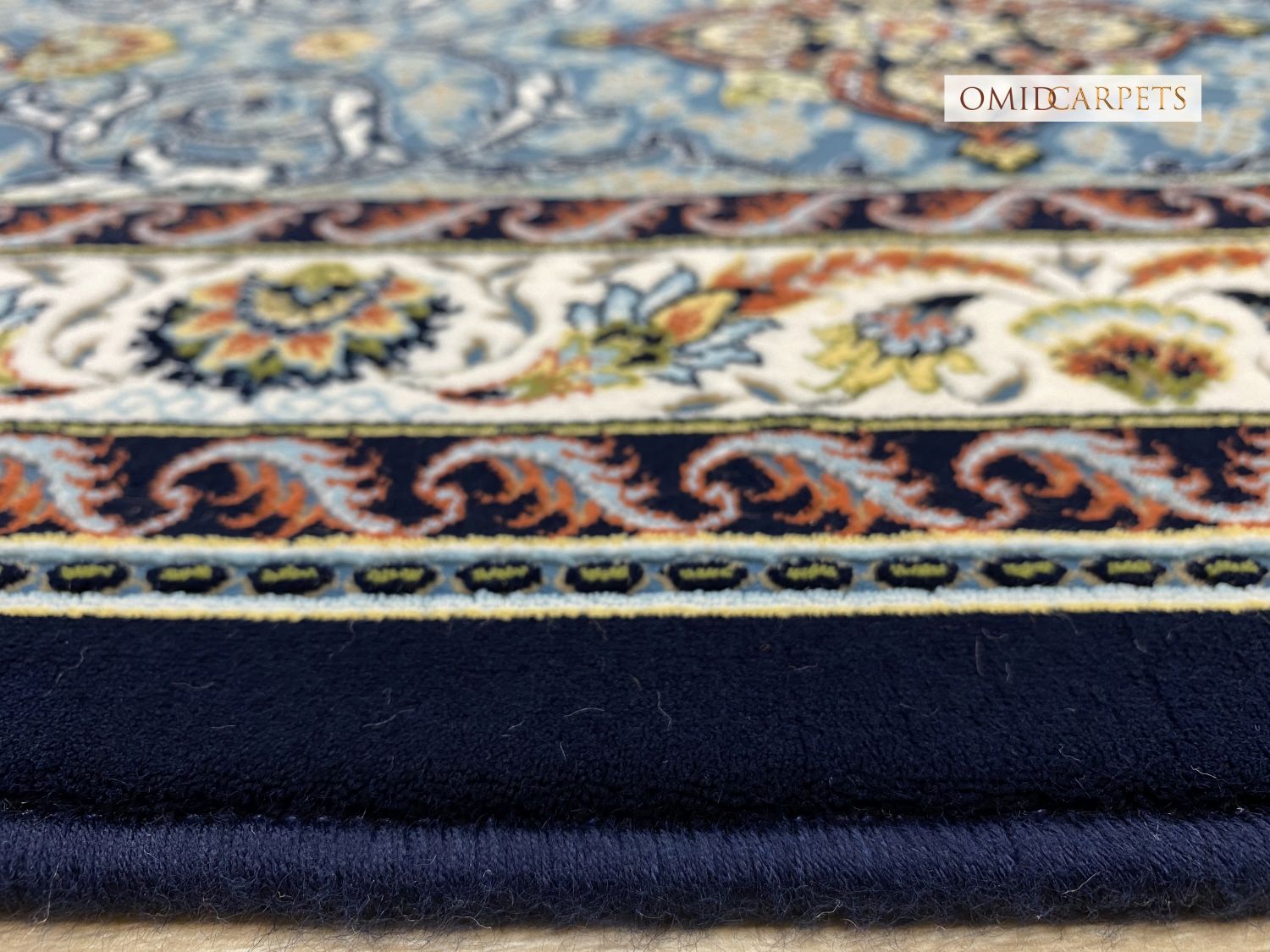 Blauw Tapijt Laagpolig Klassiek Vloerkleed - Omid Premium Classic Hand Look - 3 Miljoen punten/m²