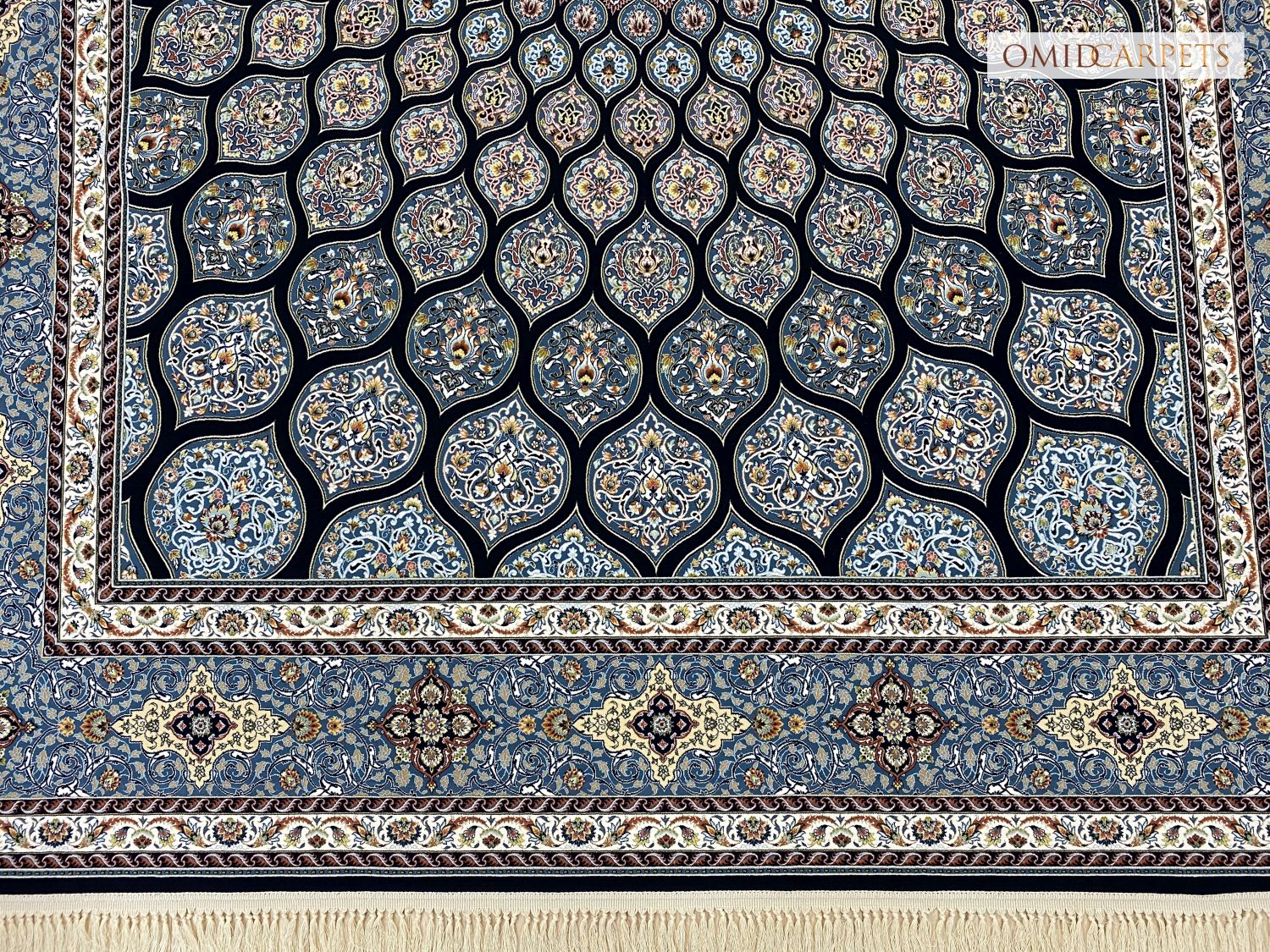 Blauw Tapijt Laagpolig Klassiek Vloerkleed - Omid Premium Classic Hand Look - 3 Miljoen punten/m²
