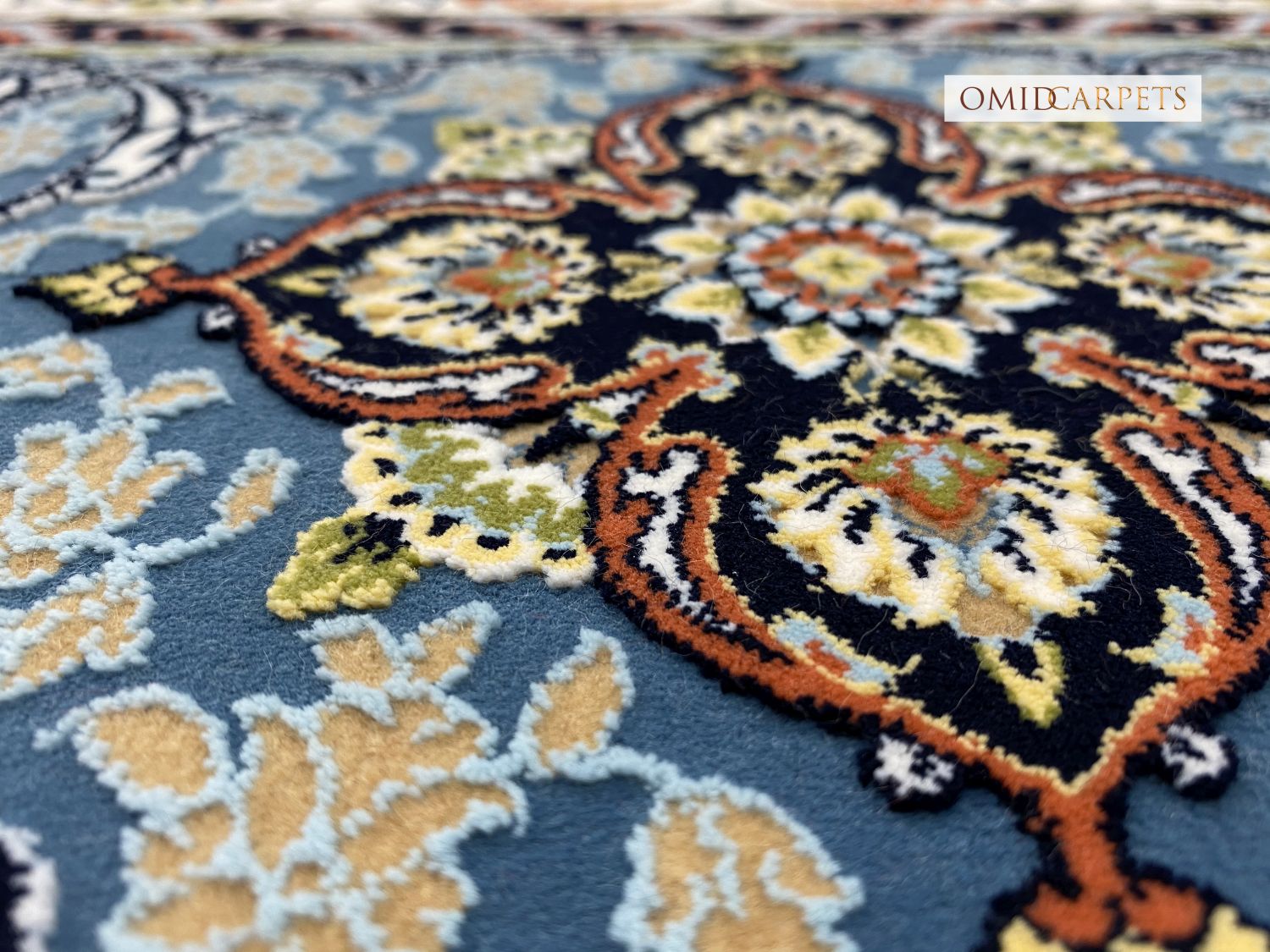 Blauw Tapijt Laagpolig Klassiek Vloerkleed - Omid Premium Classic Hand Look - 3 Miljoen punten/m²