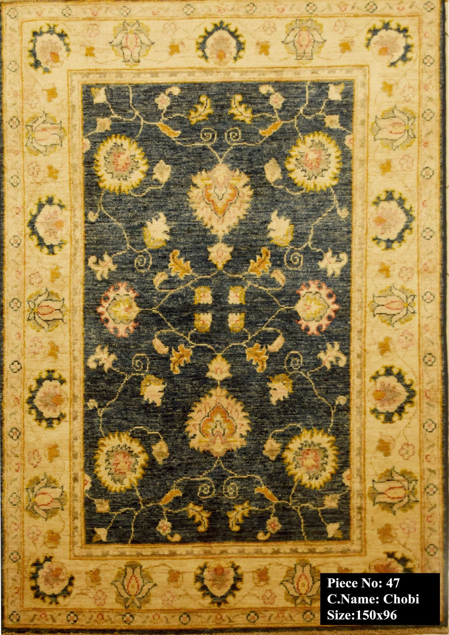 Marine Blauwe Ziegler Tapijt 150x96 - Omid Carpets