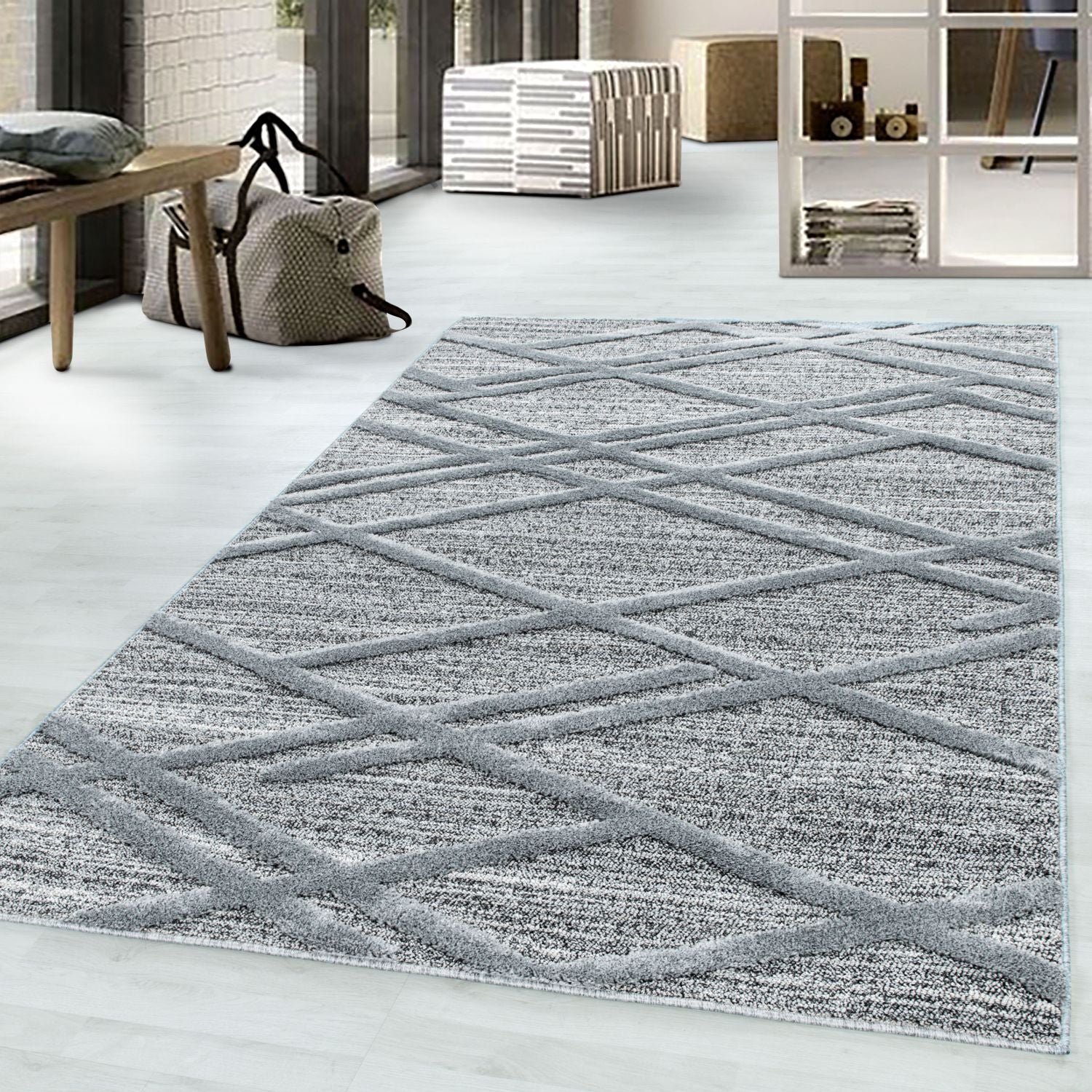 Grijs Tapijt Laagpolig Vloerkleed Omid Modern 3D Structure