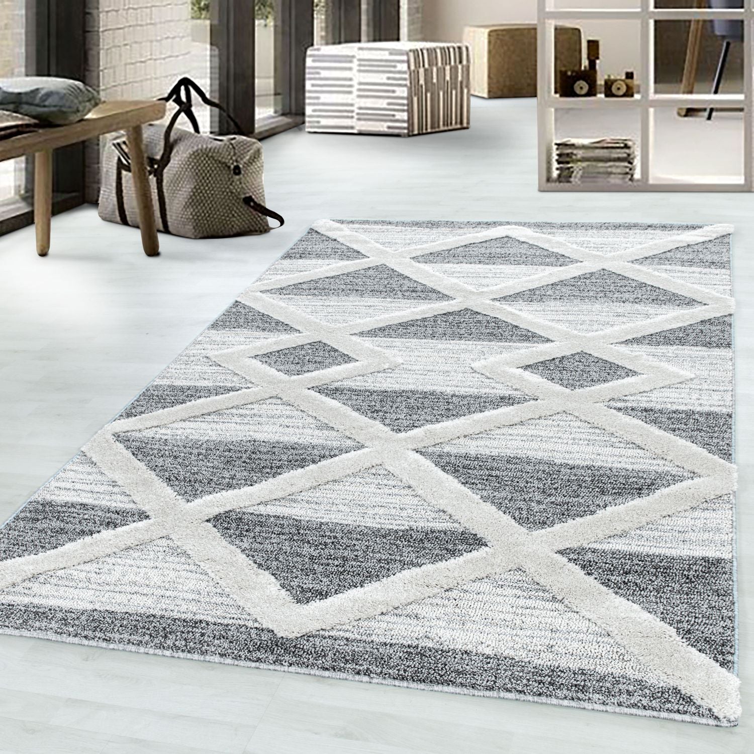 Grijs Tapijt Laagpolig Vloerkleed Omid Modern 3D Structure