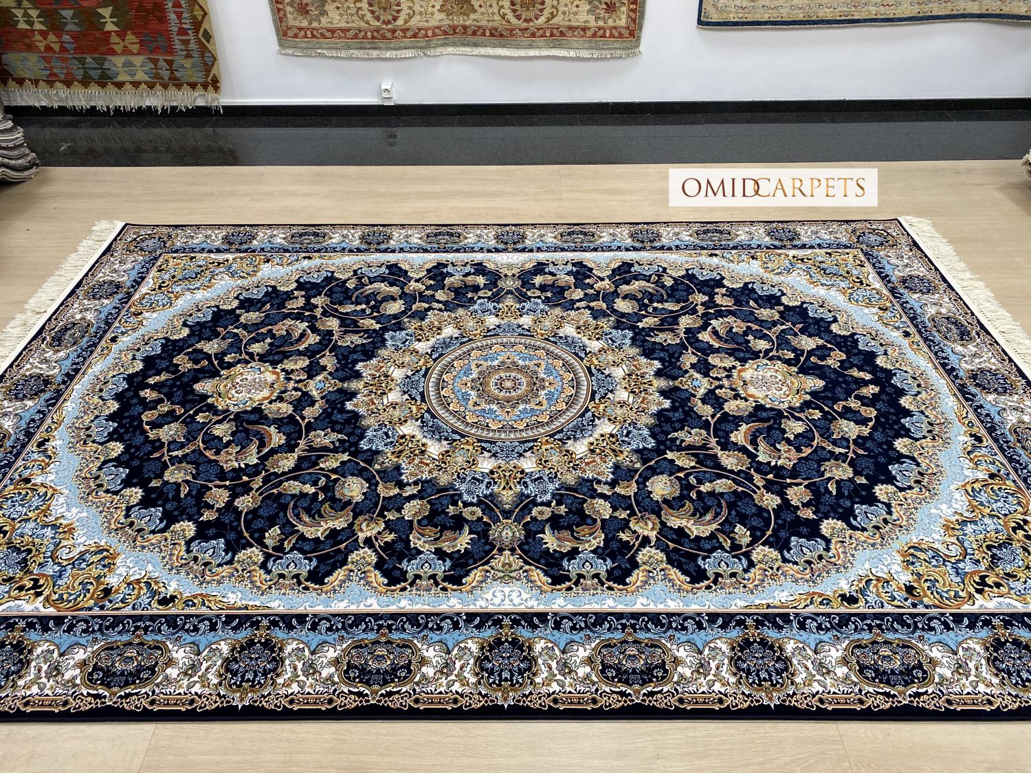 قالین 1200 شانه * Blauw Tapijt Laagpolig Klassiek Vloerkleed - Omid Premium Classic Hand Look - 3 Miljoen punten/m²