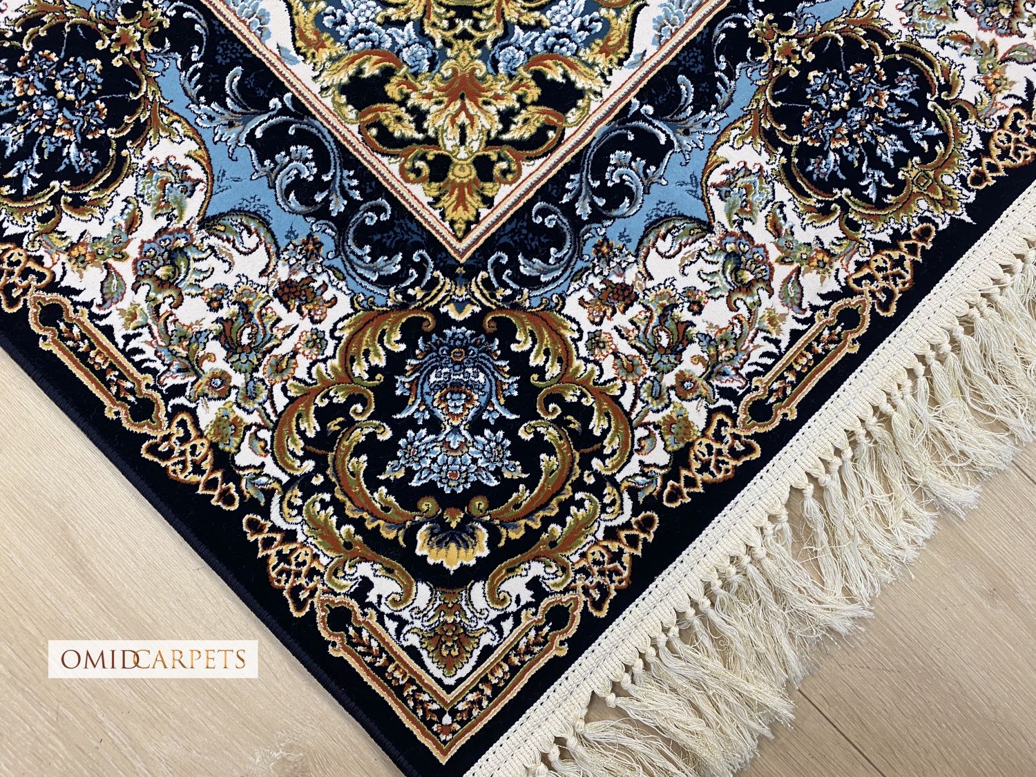 قالین 1200 شانه * Blauw Tapijt Laagpolig Klassiek Vloerkleed - Omid Premium Classic Hand Look - 3 Miljoen punten/m²