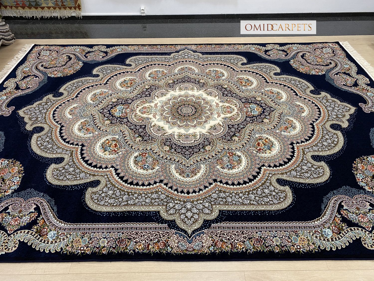 قالین 700 شانه * Blauw Tapijt Laagpolig Klassiek Vloerkleed - Omid Premium Classic - 1,5 Miljoen punten/m²