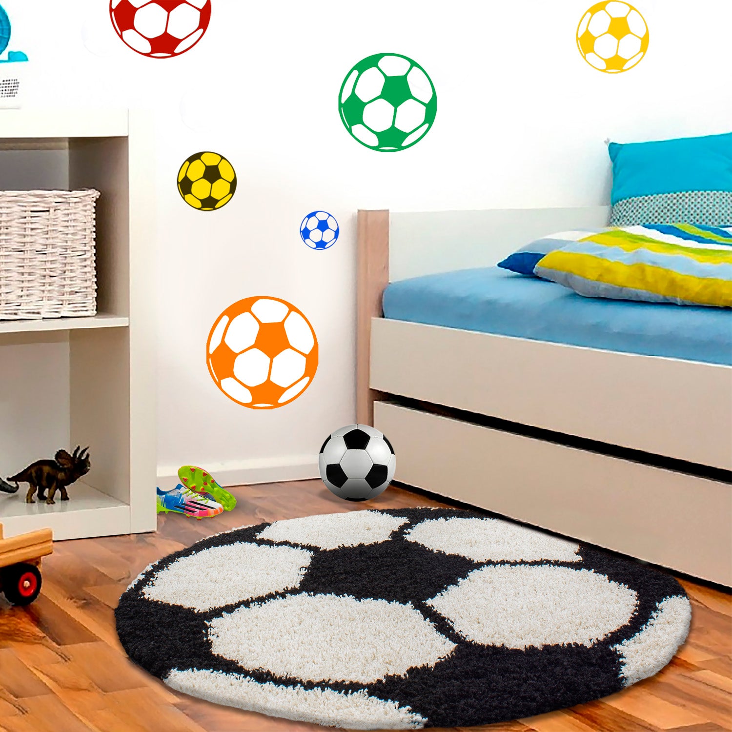 Kindertapijt Omid Voetbal Zwart Vloerkleed - Omid Carpets