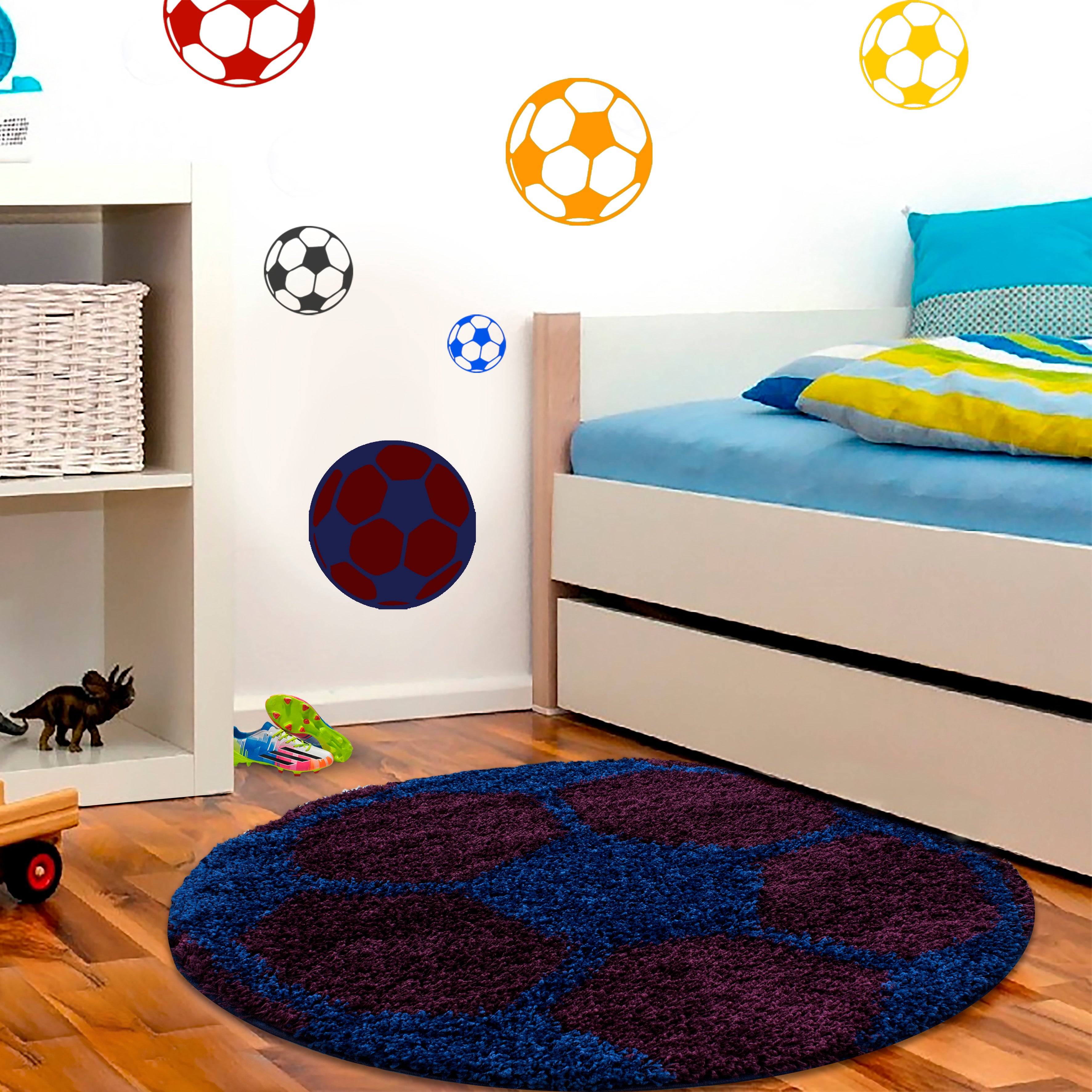 Kindertapijt Omid Voetbal Donkerblauw Vloerkleed - Omid Carpets