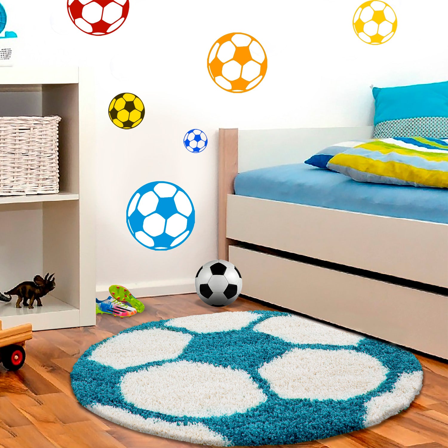Kindertapijt Omid Voetbal Lichtblauw Vloerkleed - Omid Carpets
