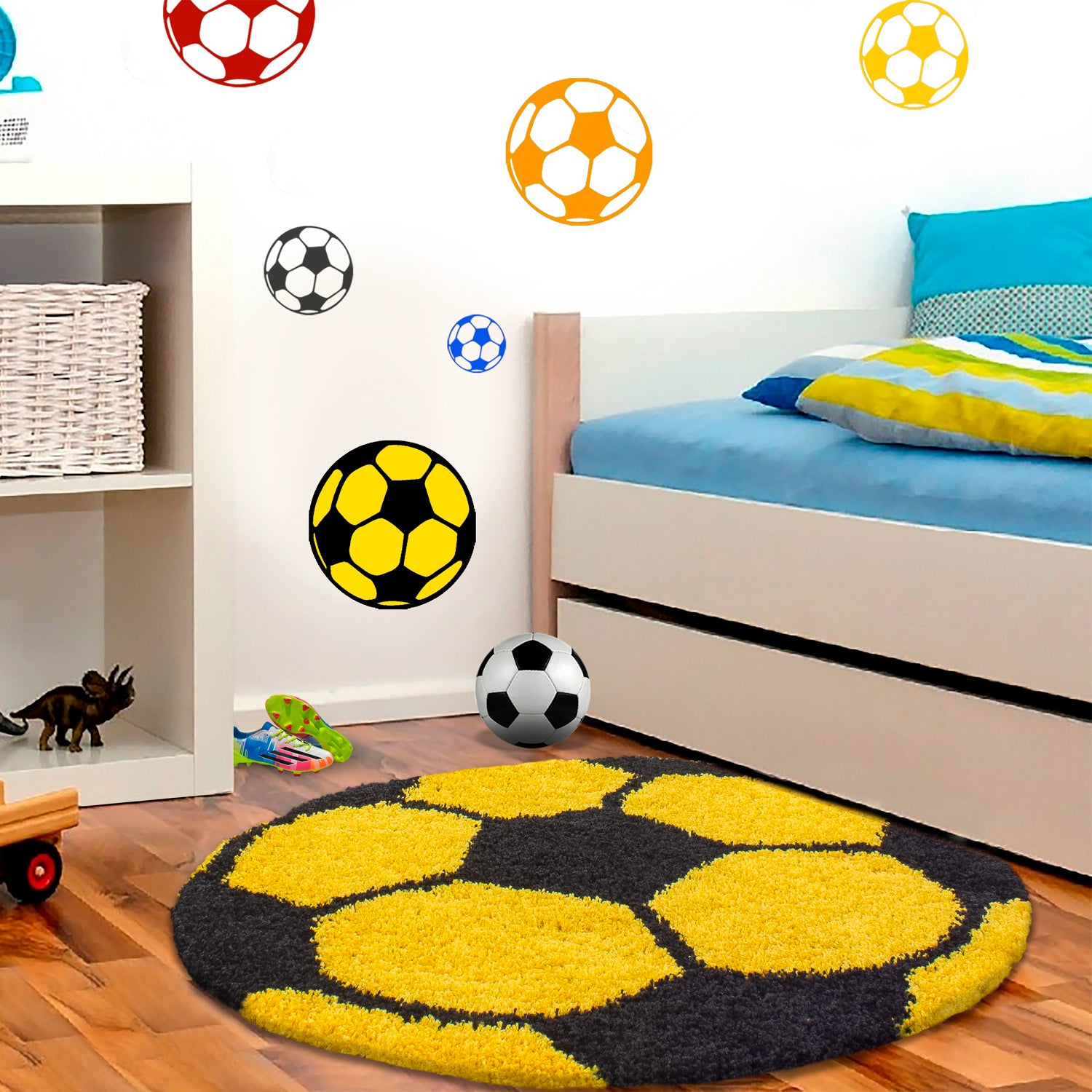Kindertapijt Omid Voetbal Geel Vloerkleed - Omid Carpets