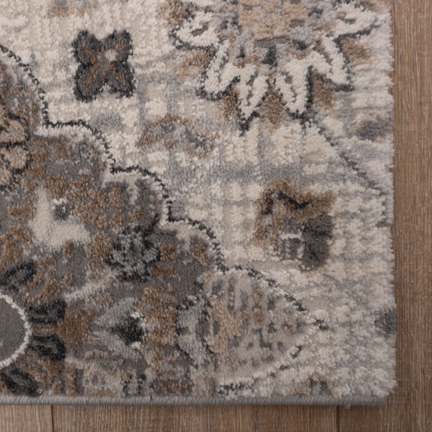 Beige met Grijs Tapijt Bloemen Design Laagpolig Vloerkleed Omid Impressive