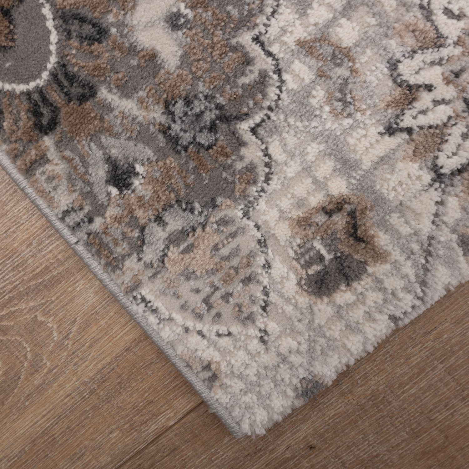 Beige met Grijs Tapijt Bloemen Design Laagpolig Vloerkleed Omid Impressive