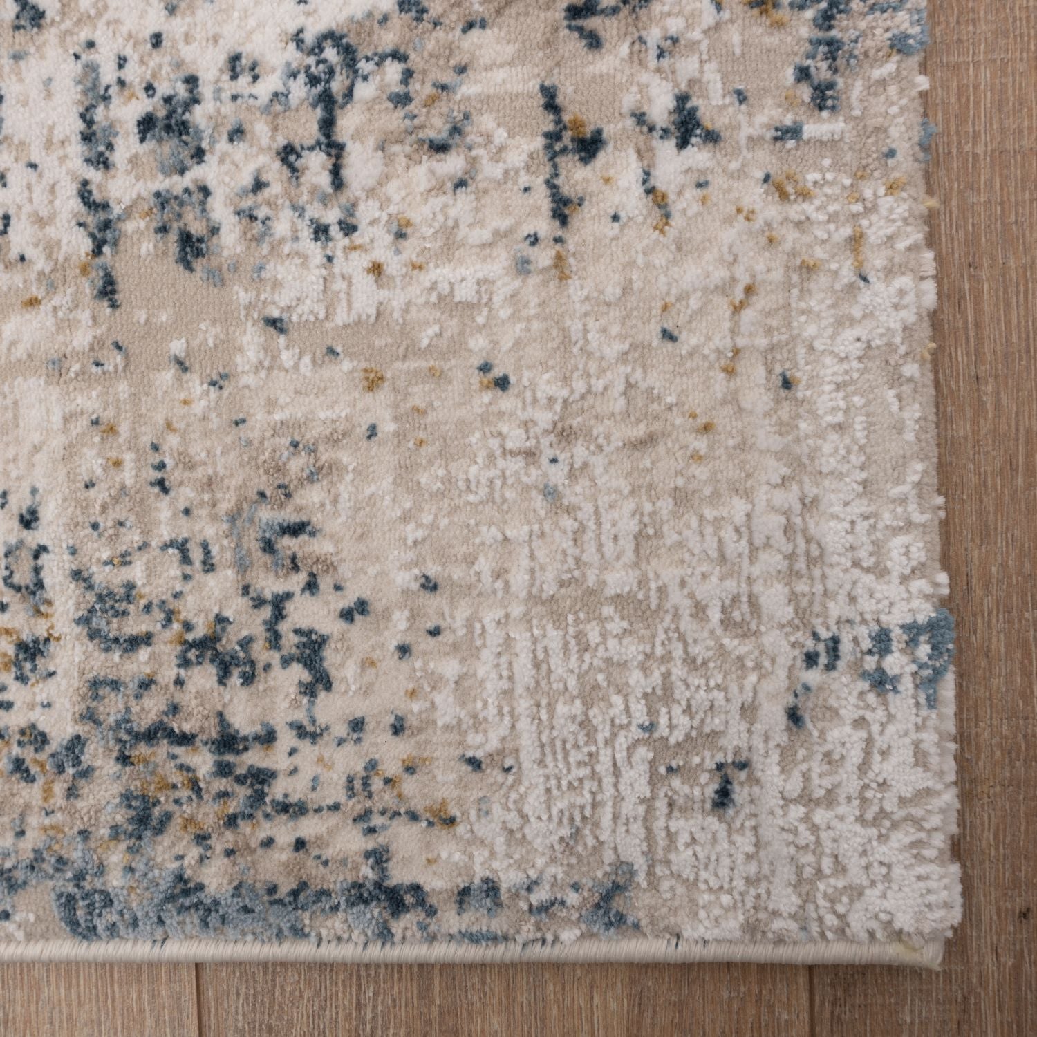 Beige met Blauw en Goud Tapijt Laagpolig Vloerkleed Omid Abstract Reality