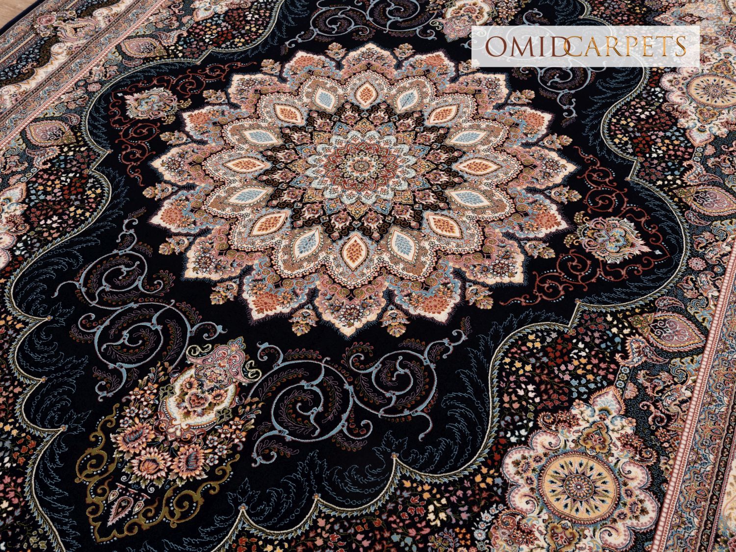 قالین 1200 شانه * Blauw Tapijt Laagpolig Klassiek Vloerkleed - Omid Premium Classic Hand Look - 3 Miljoen punten/m²