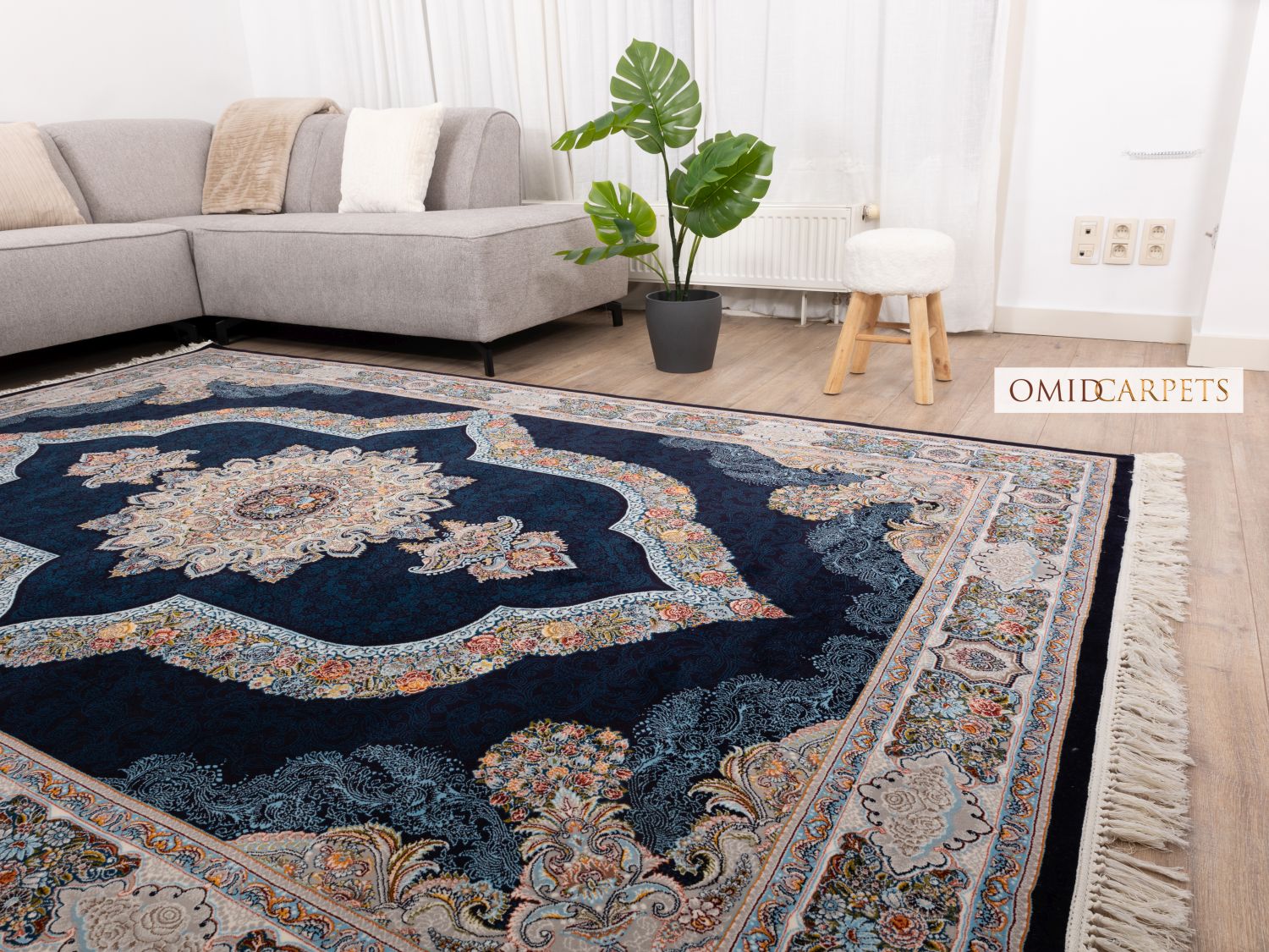 Blauw Tapijt Laagpolig Klassiek Vloerkleed - Omid Premium Classic - 1,5 Miljoen punten/m²