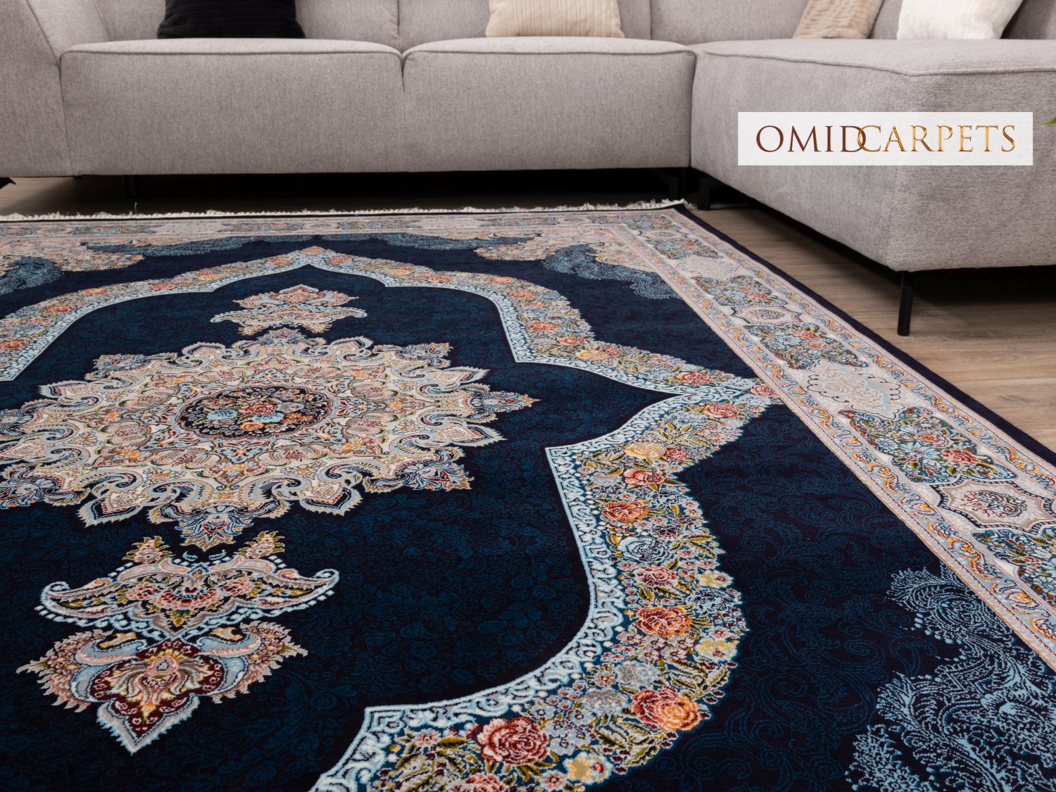 Blauw Tapijt Laagpolig Klassiek Vloerkleed - Omid Premium Classic - 1,5 Miljoen punten/m²