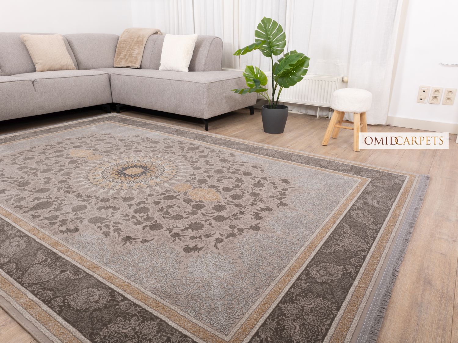 قالین 1200 شانه * Grijs Tapijt Laagpolig Klassiek Vloerkleed - Omid Premium Classic Hand Look - 3 Miljoen punten/m²