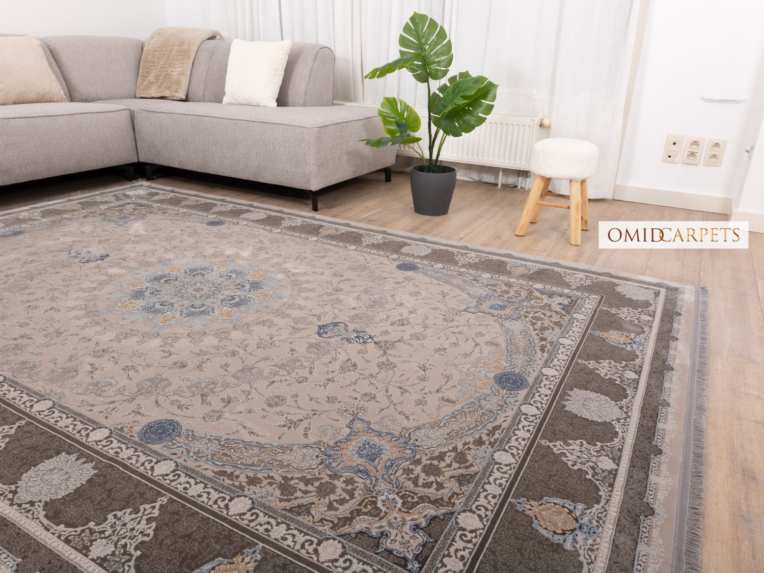 قالین 1200 شانه * Grijs Tapijt Laagpolig Klassiek Vloerkleed - Omid Premium Classic Hand Look - 3 Miljoen punten/m²
