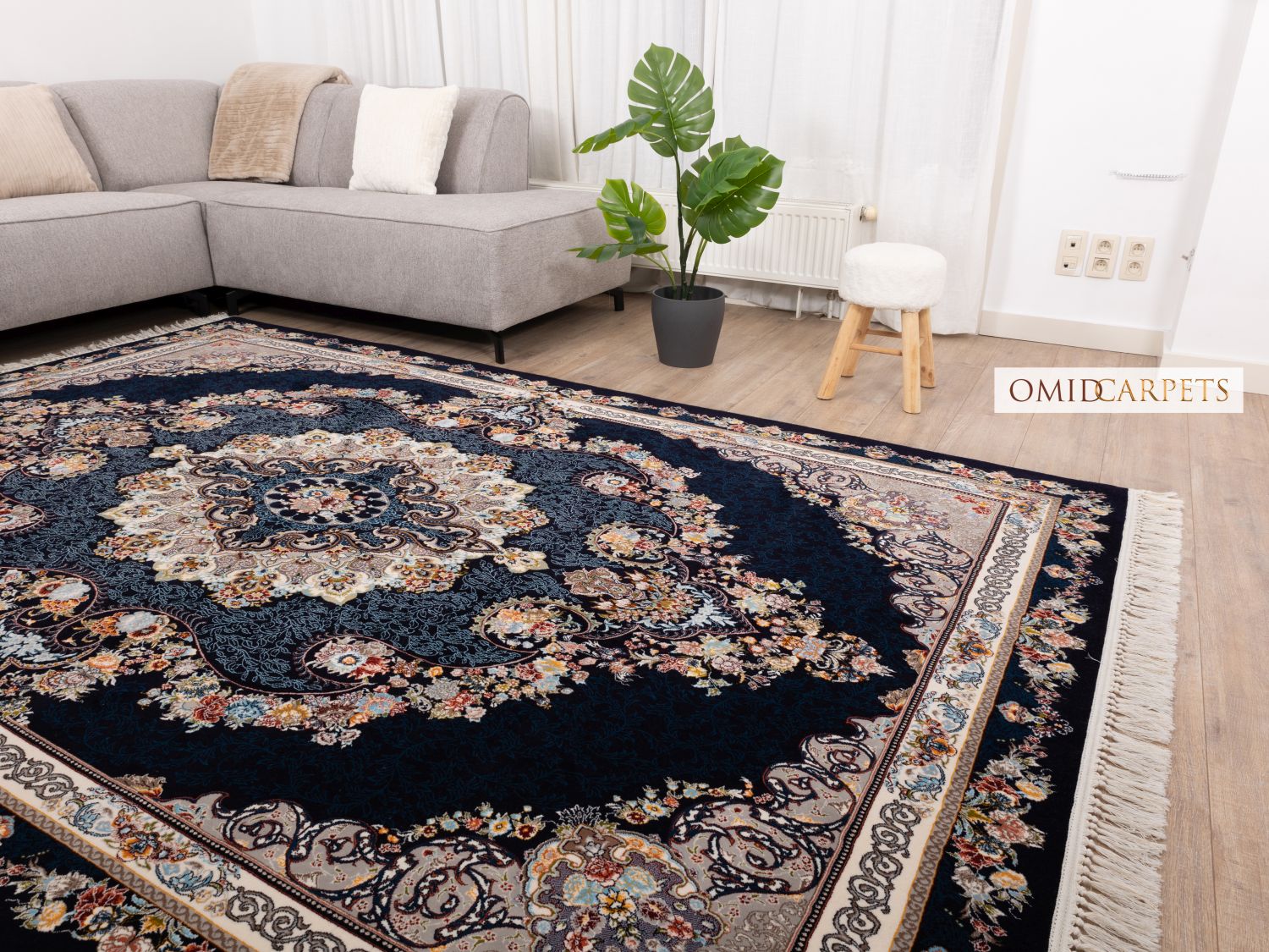 Donkerblauw Tapijt Laagpolig Klassiek Vloerkleed - Omid Premium Classic - 1,5 Miljoen punten/m²