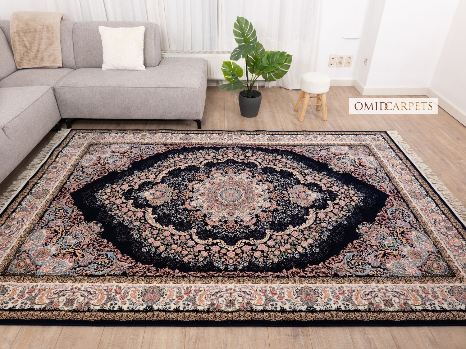 قالین 1200 شانه * Blauw Tapijt Laagpolig Klassiek Vloerkleed - Omid Premium Classic Hand Look - 3 Miljoen punten/m²