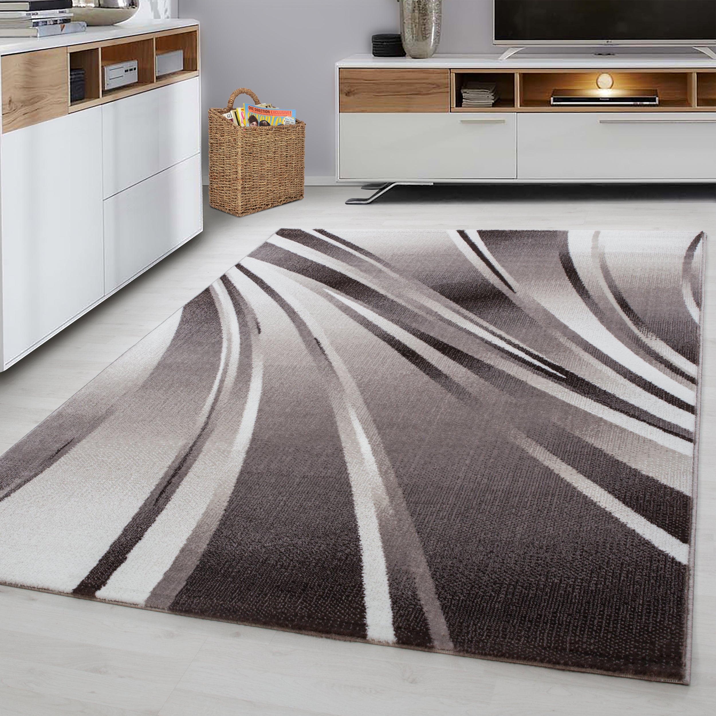 Bruin Tapijt Laagpolig Vloerkleed Omid Run - Omid Carpets