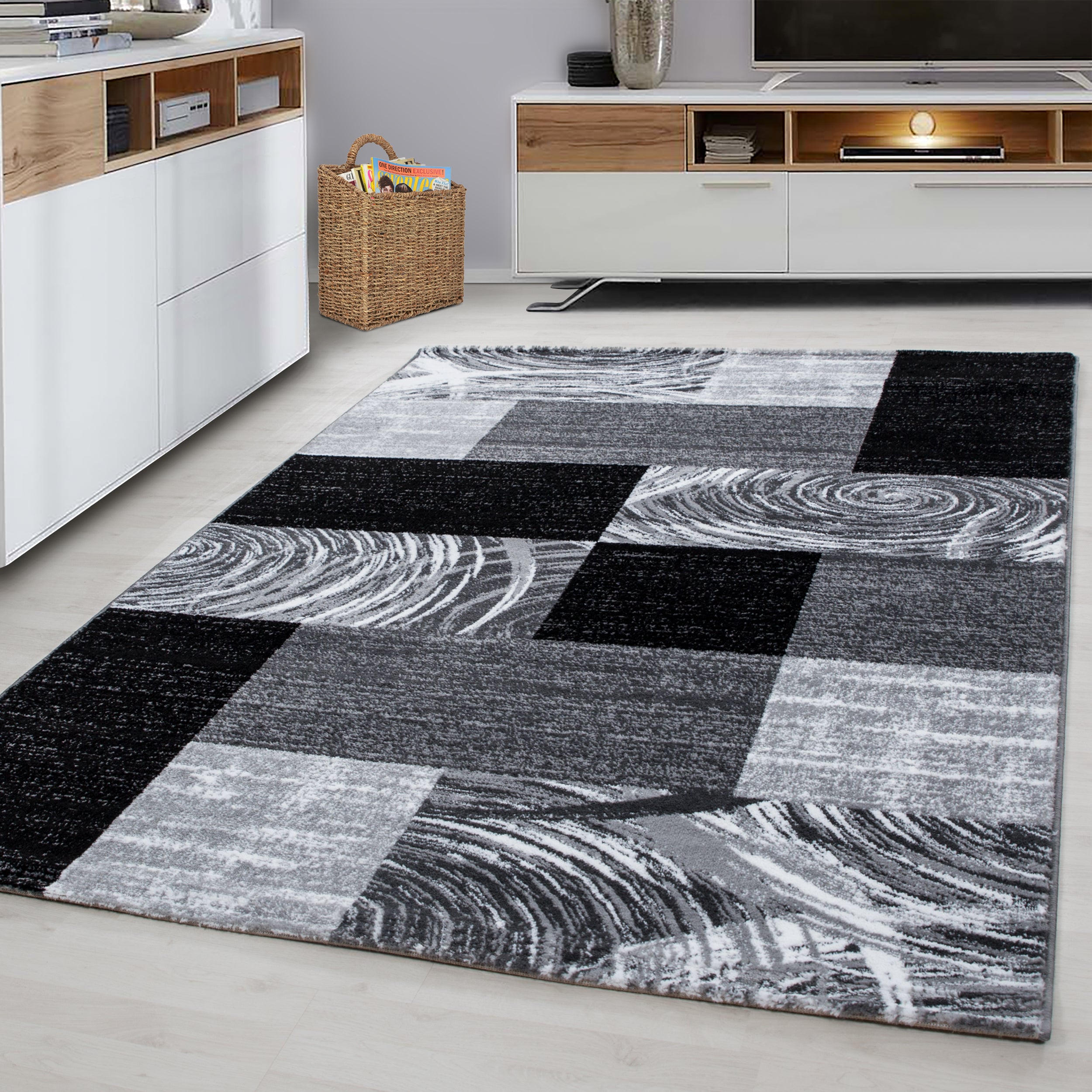 Zwart Tapijt Laagpolig Vloerkleed Omid Run - Omid Carpets