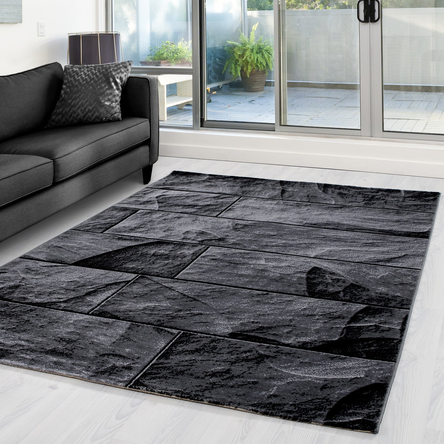 Zwart Tapijt Laagpolig Vloerkleed Omid Run - Omid Carpets