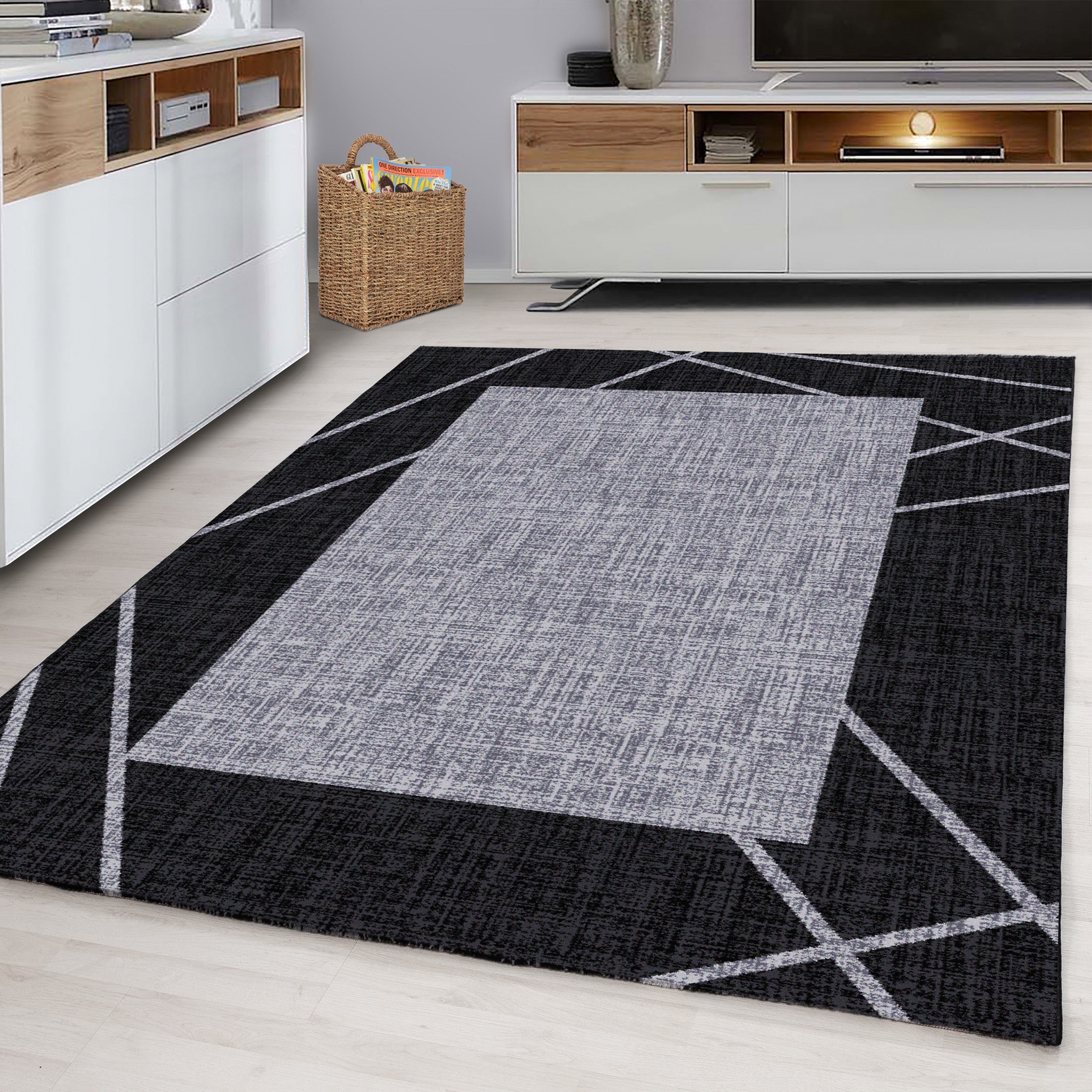 Zwart Tapijt Laagpolig Vloerkleed Omid Run - Omid Carpets