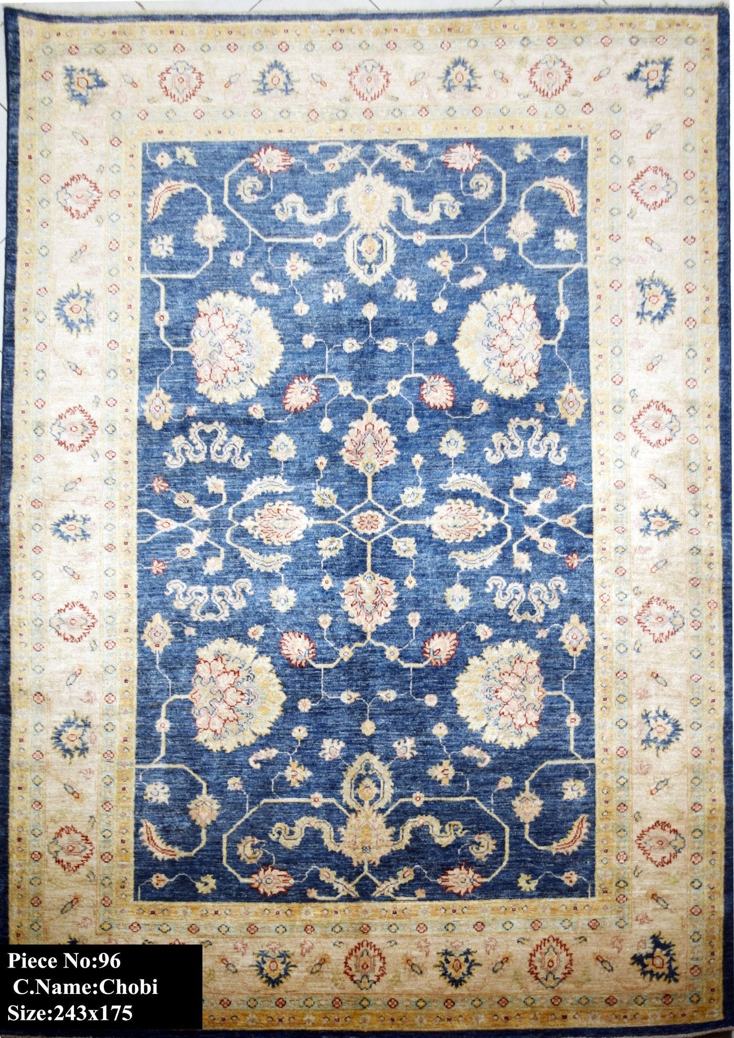 Fluweelblauwe Ziegler Tapijt 243x175 - Omid Carpets