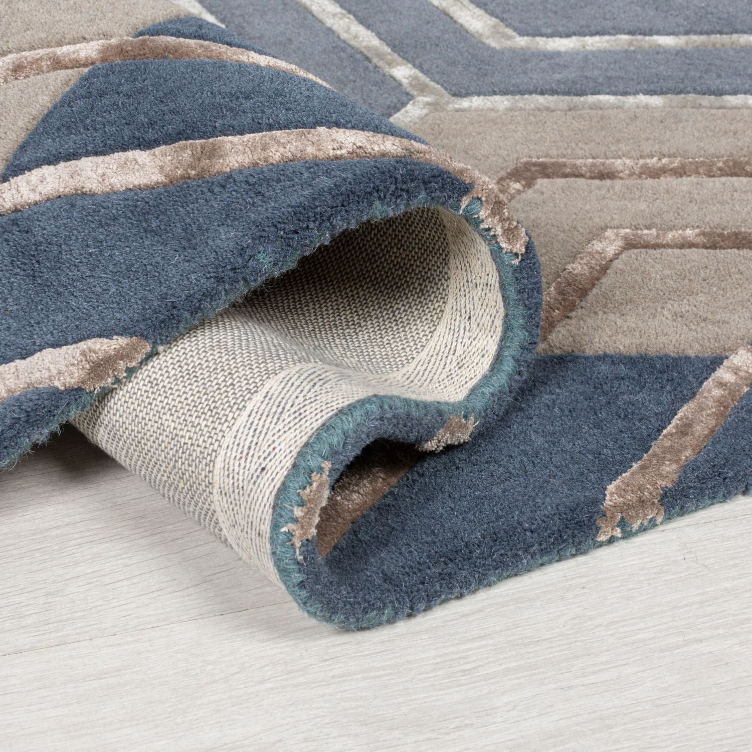 Blauw Tapijt Laagpolig Wollen Vloerkleed Omid Sober Elegance