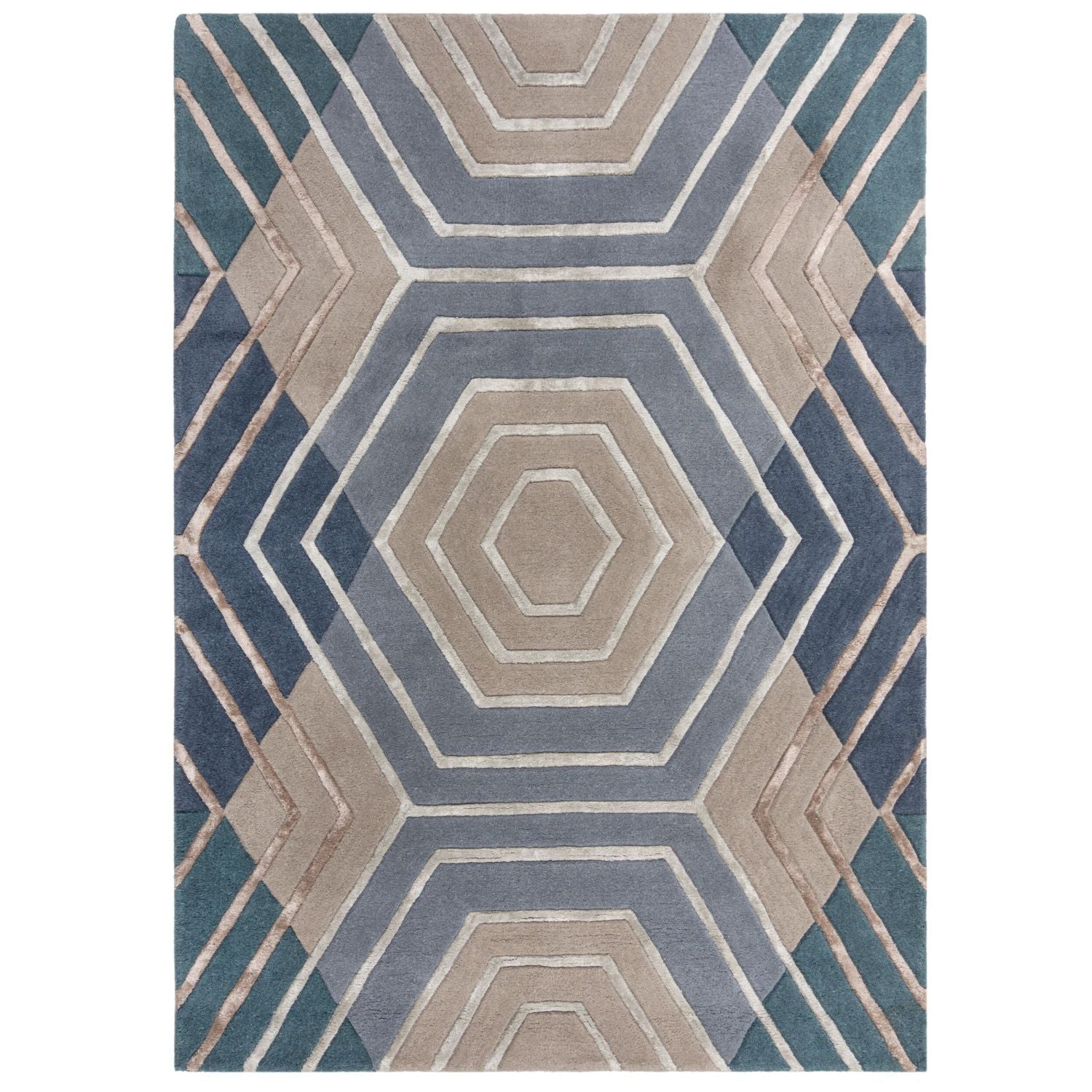 Blauw Tapijt Laagpolig Wollen Vloerkleed Omid Sober Elegance