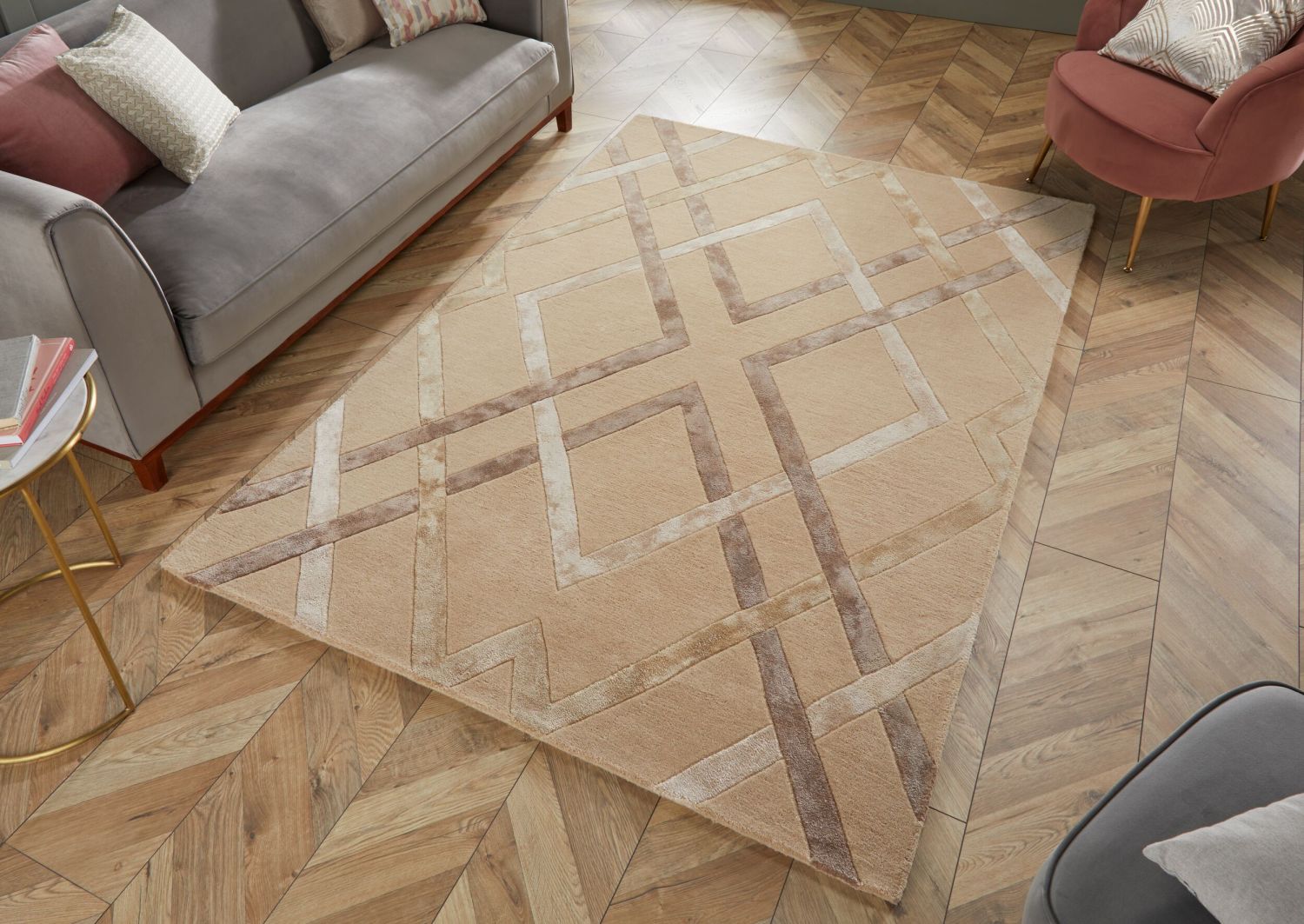 Beige Tapijt Laagpolig Wollen Vloerkleed Omid Sober Elegance