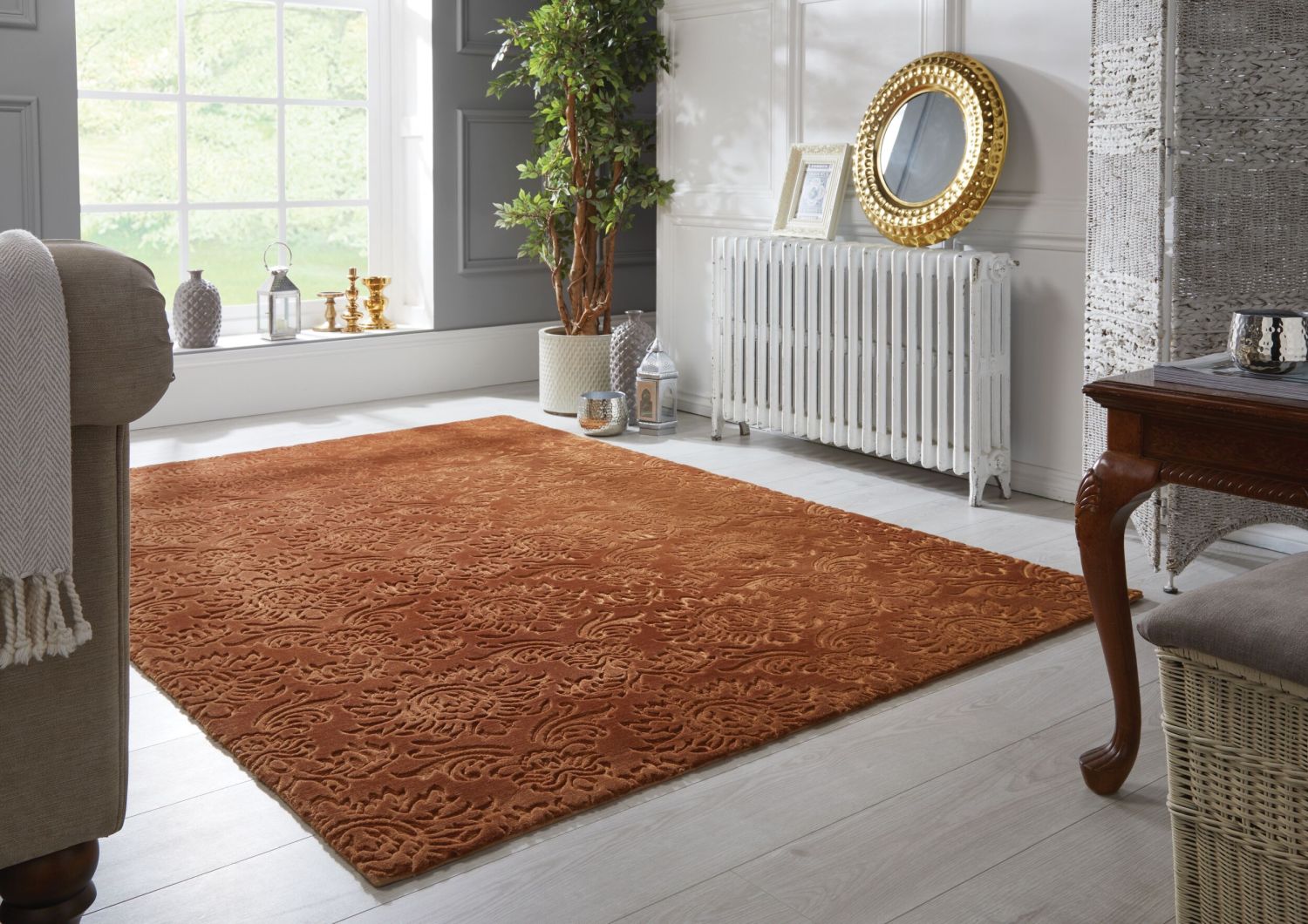 Goud Tapijt Laagpolig Vloerkleed Omid 3D Flowers