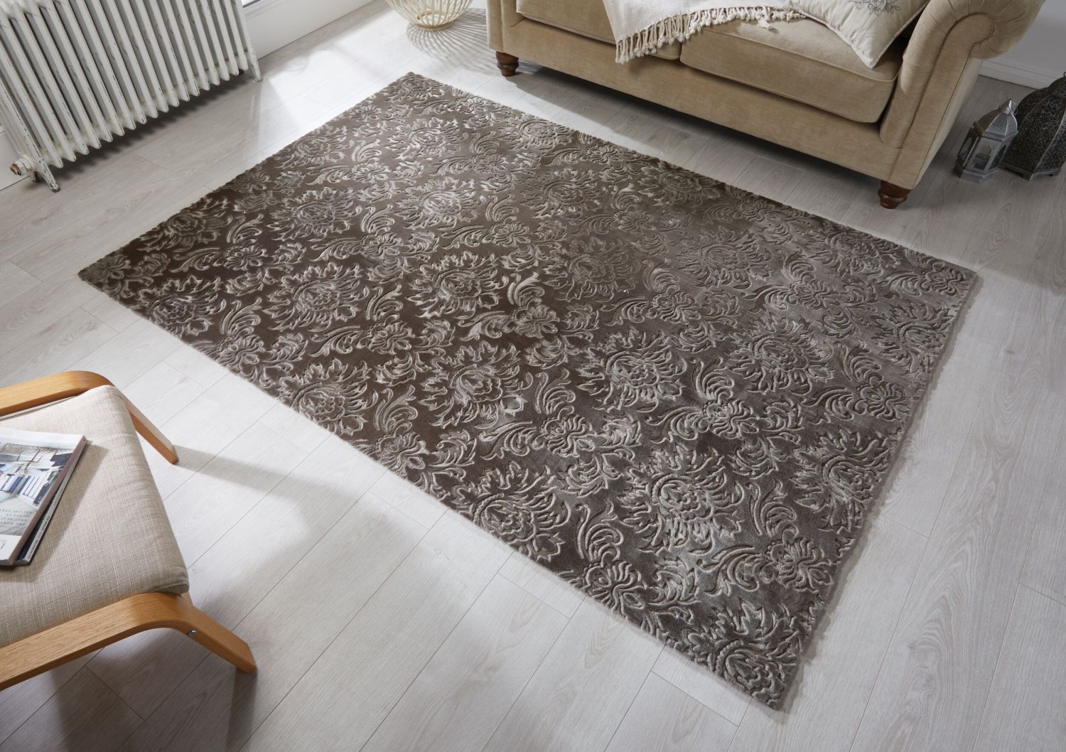 Grijs Tapijt Laagpolig Vloerkleed Omid 3D Flowers