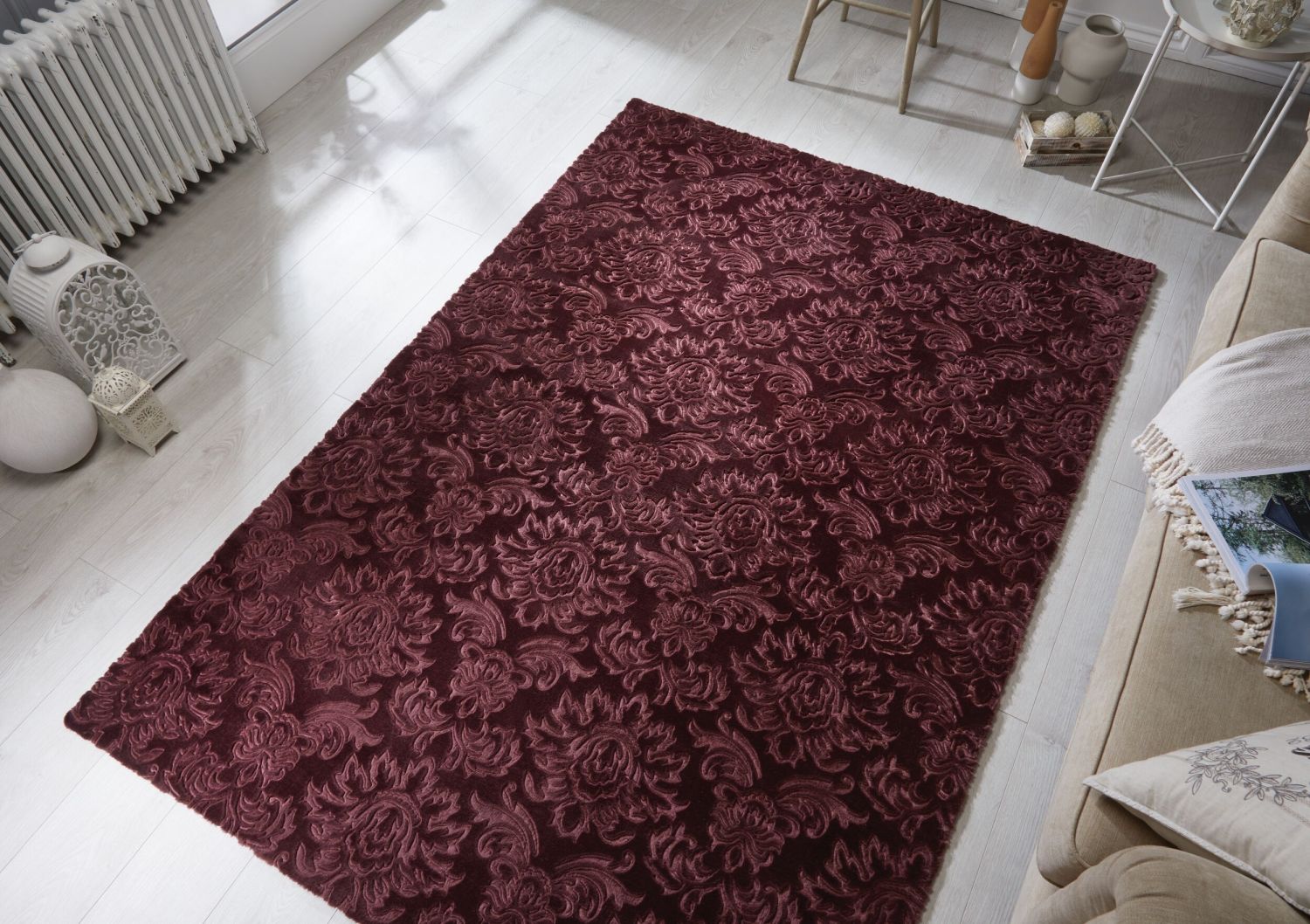 Mauve Tapijt Laagpolig Vloerkleed Omid 3D Flowers