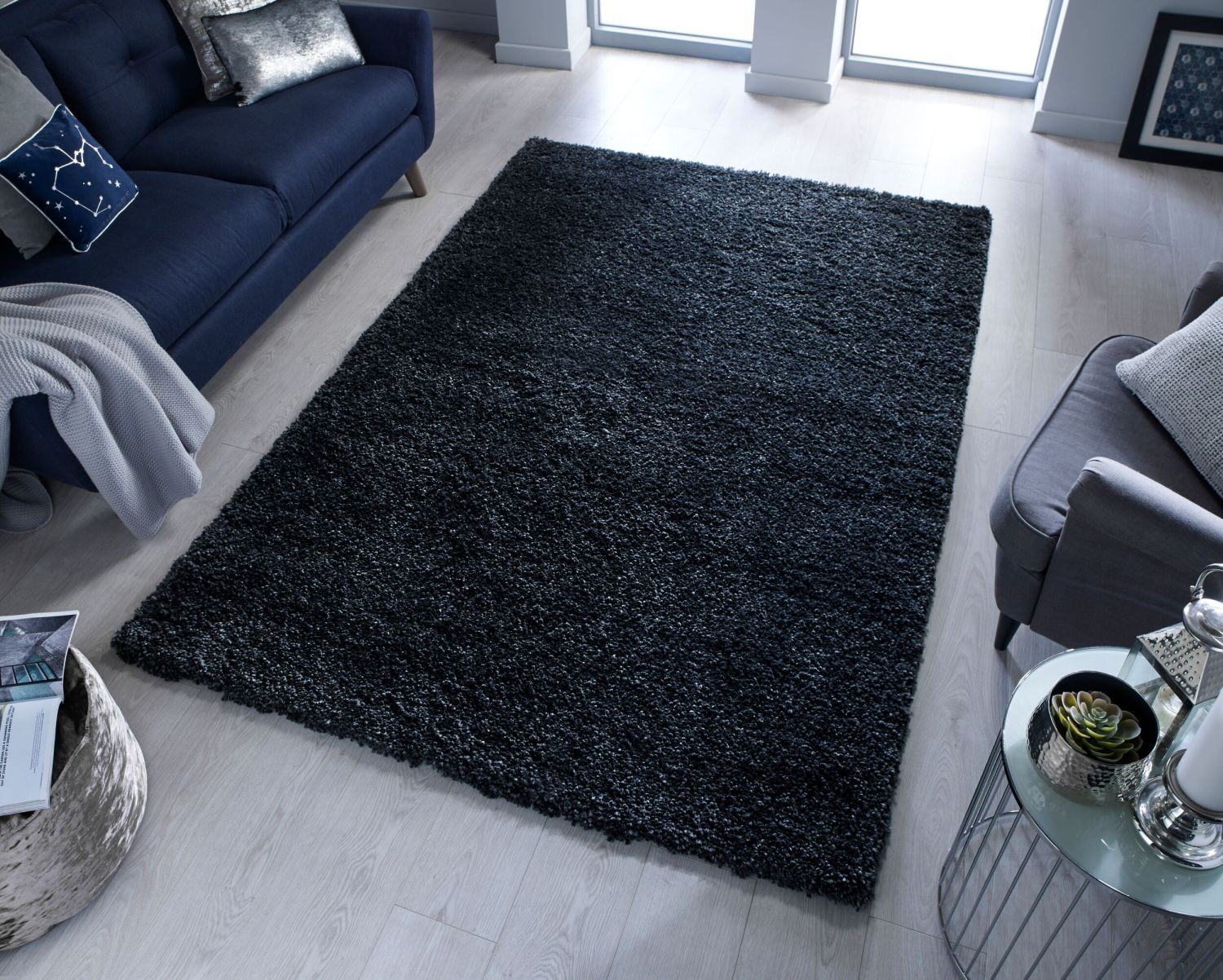 Zwart Tapijt Hoogpolig Vloerkleed Omid Premium Shaggy