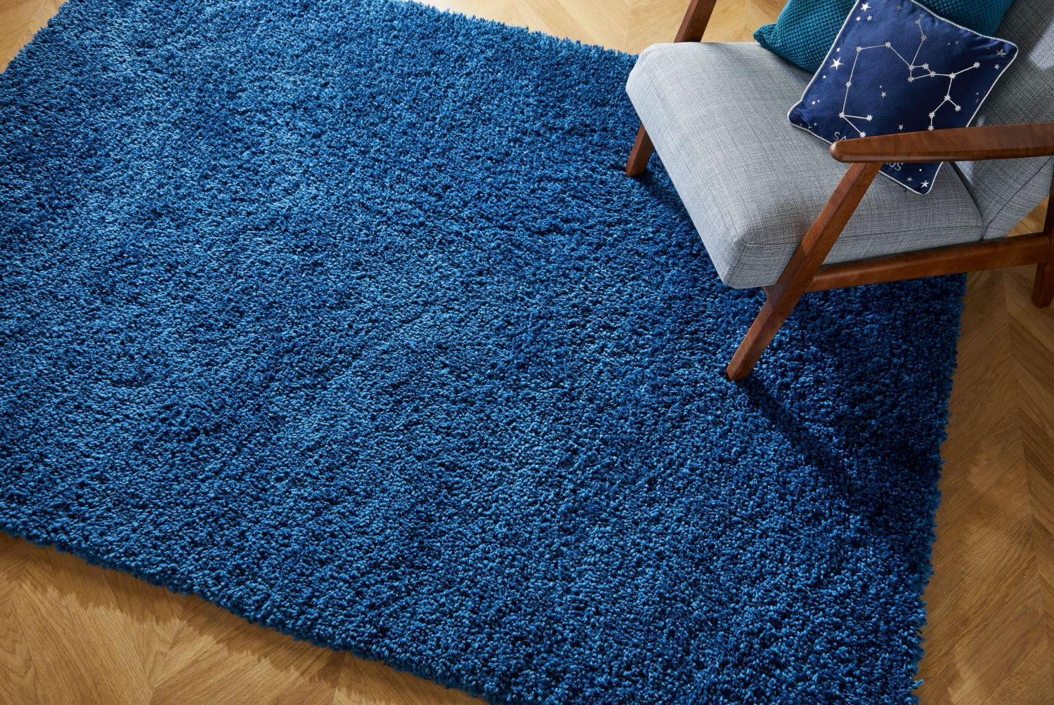 Blauw Tapijt Hoogpolig Vloerkleed Omid Premium Shaggy