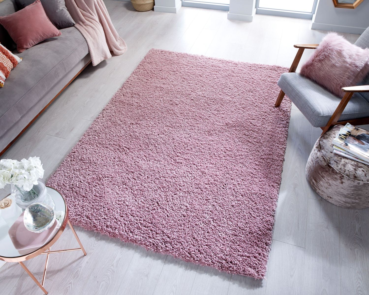 Roze Tapijt Hoogpolig Vloerkleed Omid Premium Shaggy