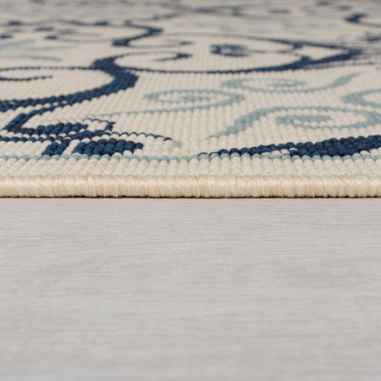 Crème / Blauw Tapijt Laagpolig Vloerkleed Omid Indoor/Outdoor