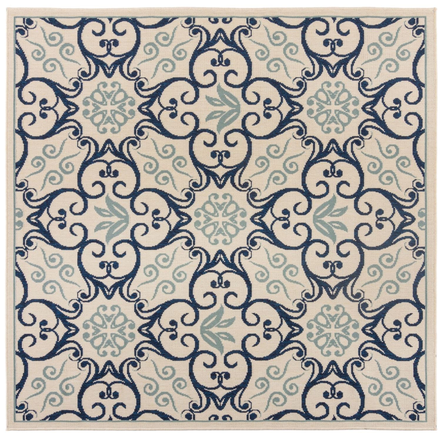 Crème / Blauw Tapijt Laagpolig Vloerkleed Omid Indoor/Outdoor