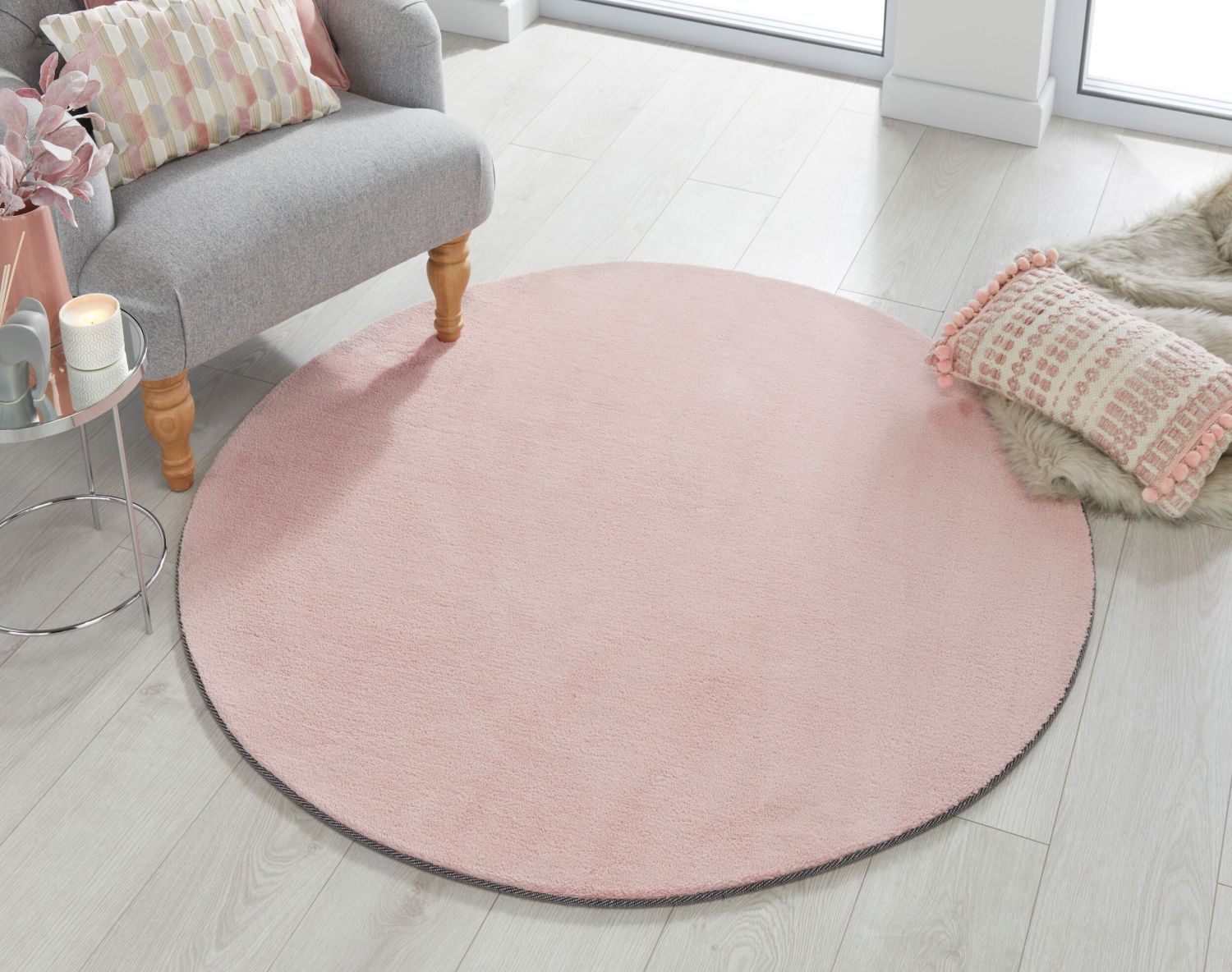 Roze Tapijt Laagpolig Vloerkleed Omid Effen Elegant